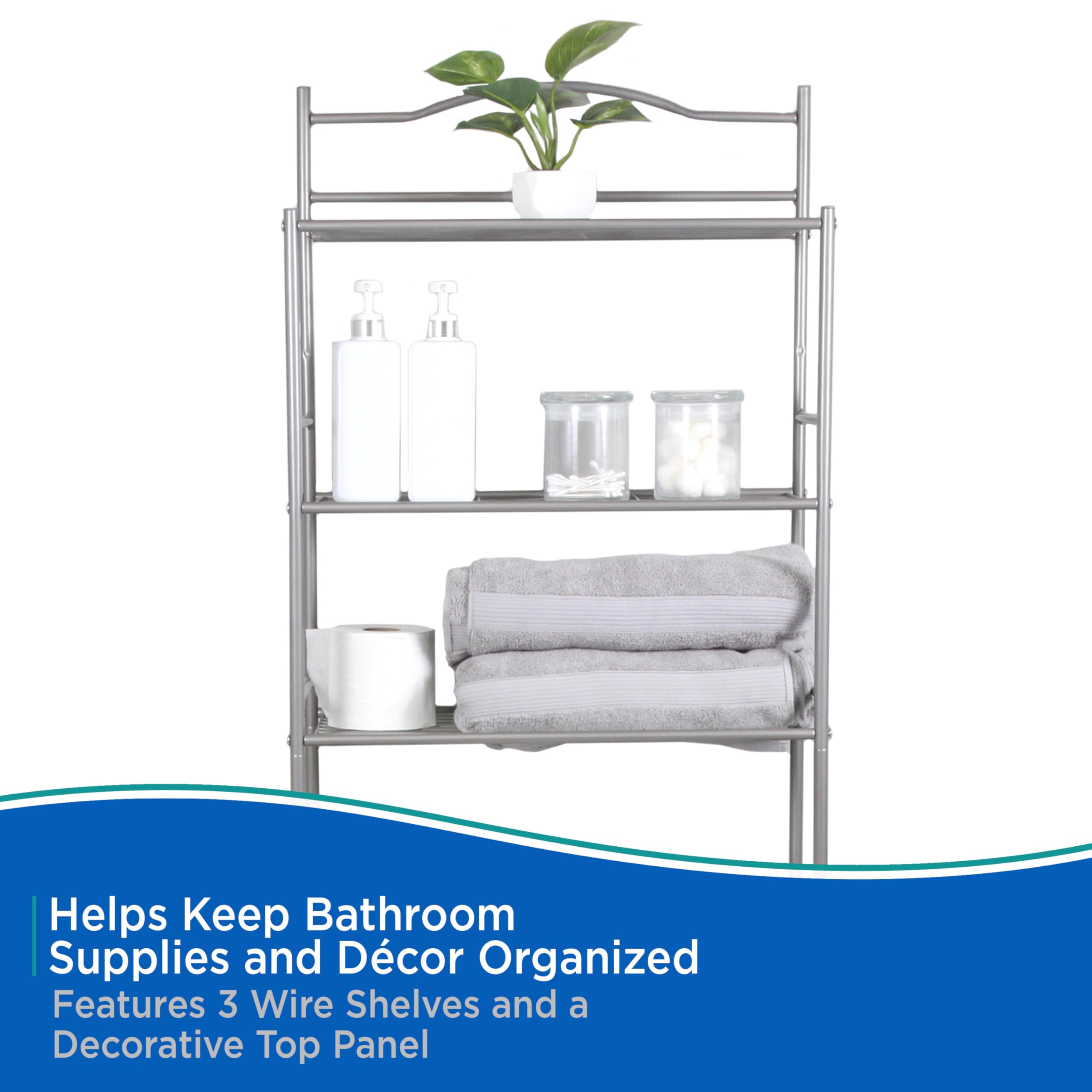 3-Tier Bathroom Over Toilet Space Saver Etagere, Polished Pewter - Image 5