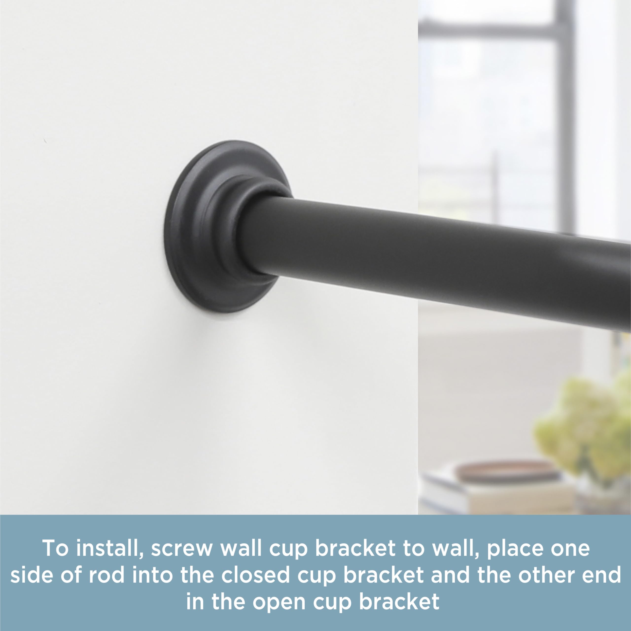 Kenney 3/4" Diameter Curtain Rod Hardware Mount Wall Cup Brackets, Set of 2, Black - Image 4