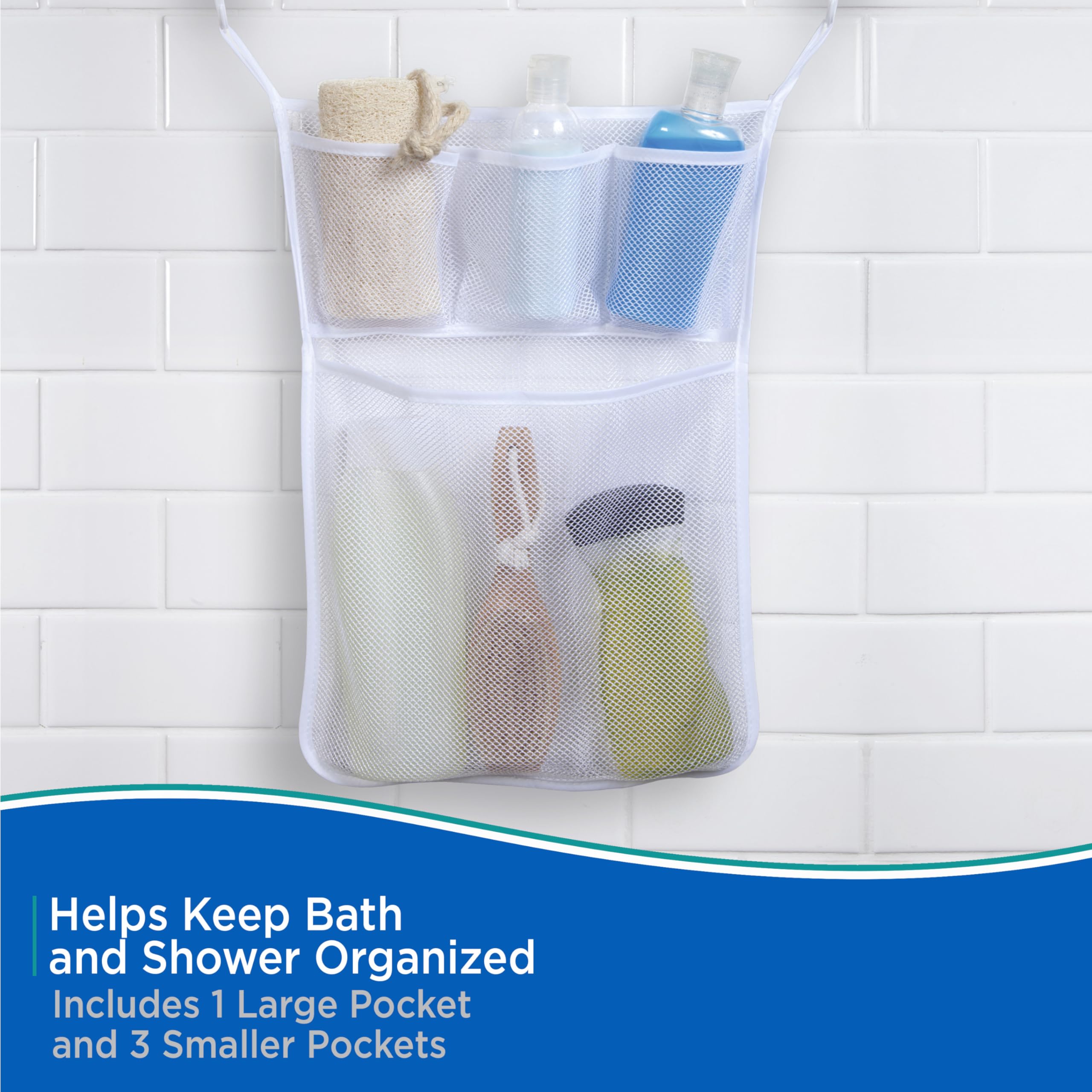 Kenney 4-Pocket Hanging Mesh Suction Shower Organization Caddy, White - Image 3