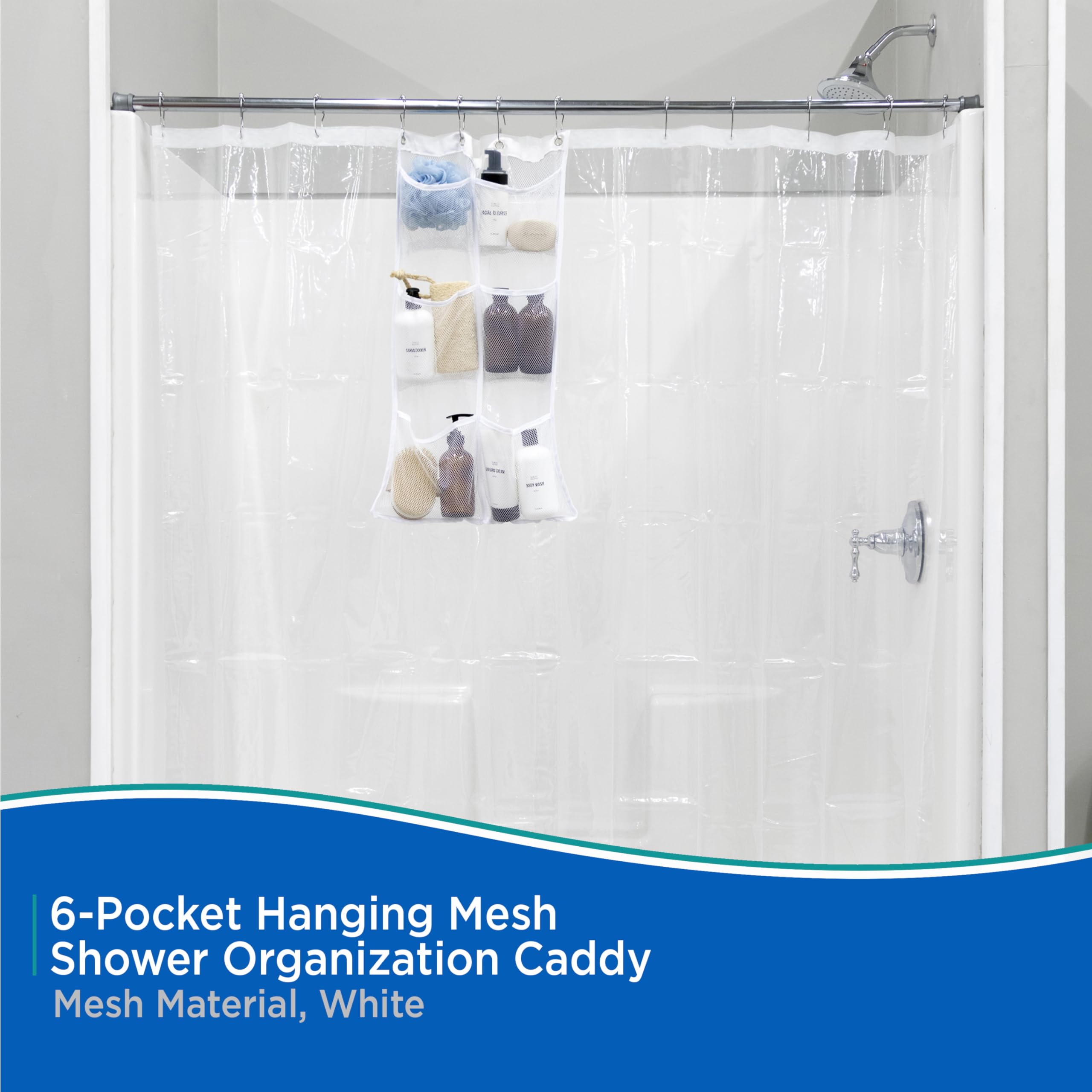 Kenney 6-Pocket Hanging Mesh Shower Organization Caddy, White - Image 3