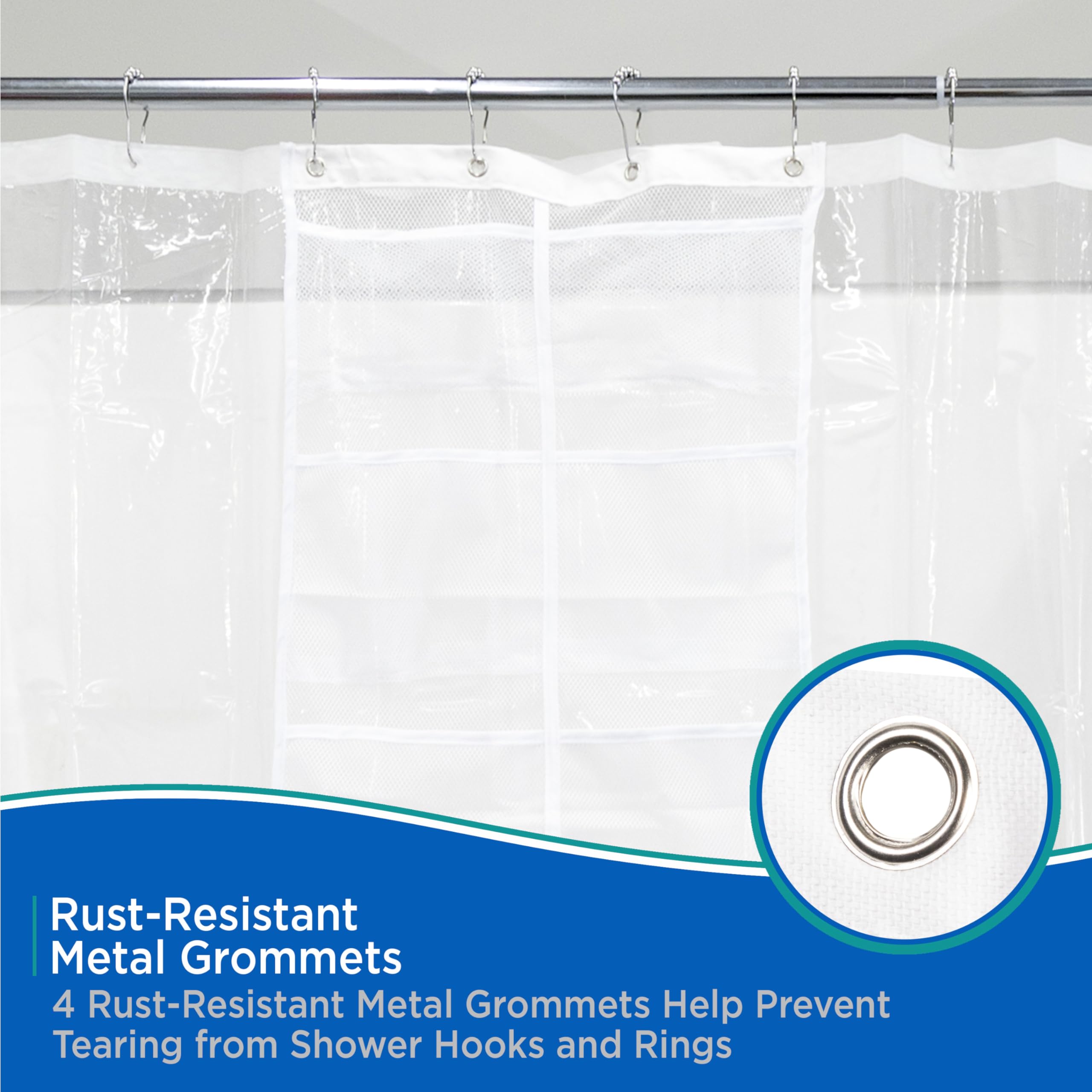 Kenney 6-Pocket Hanging Mesh Shower Organization Caddy, White - Image 4