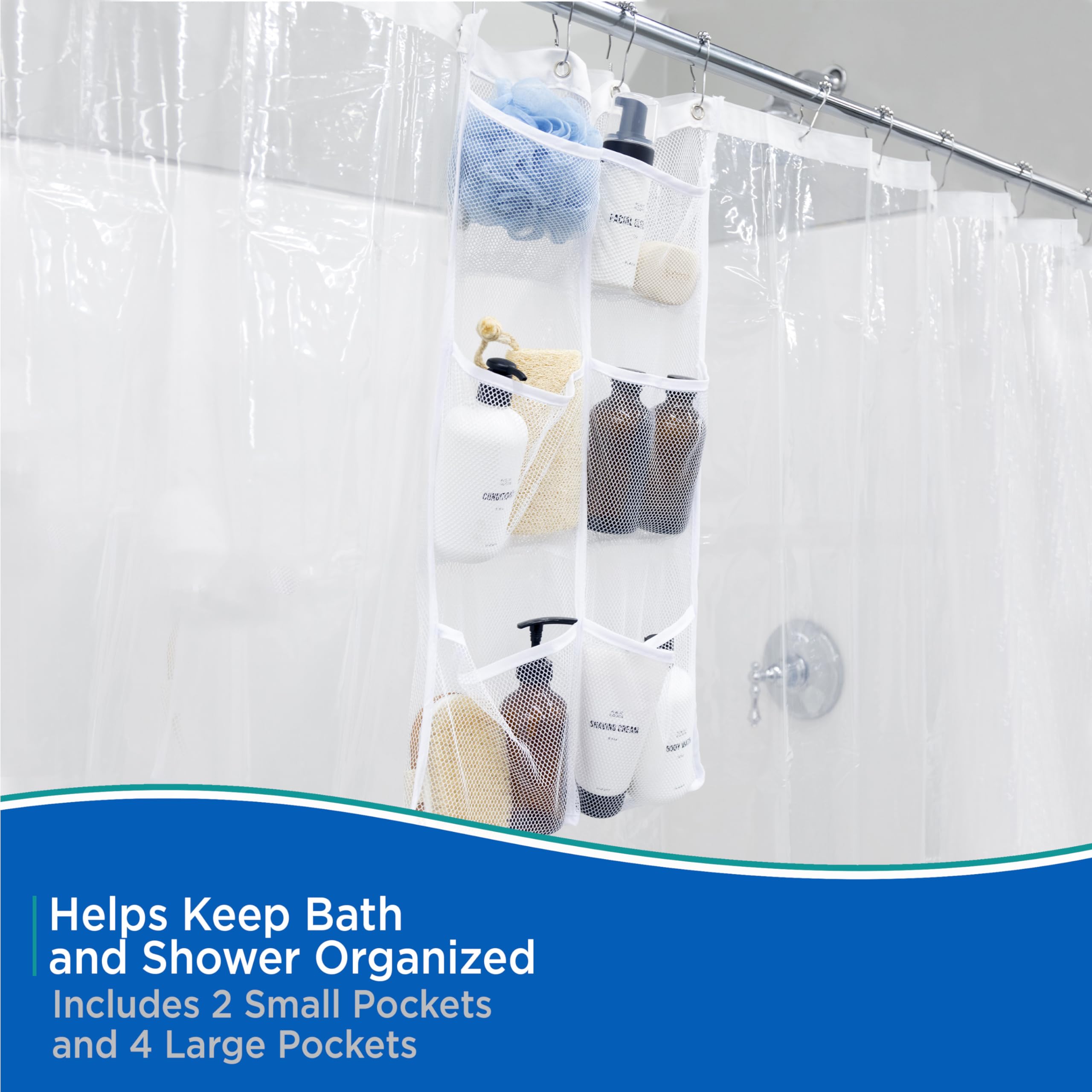 Kenney 6-Pocket Hanging Mesh Shower Organization Caddy, White - Image 5