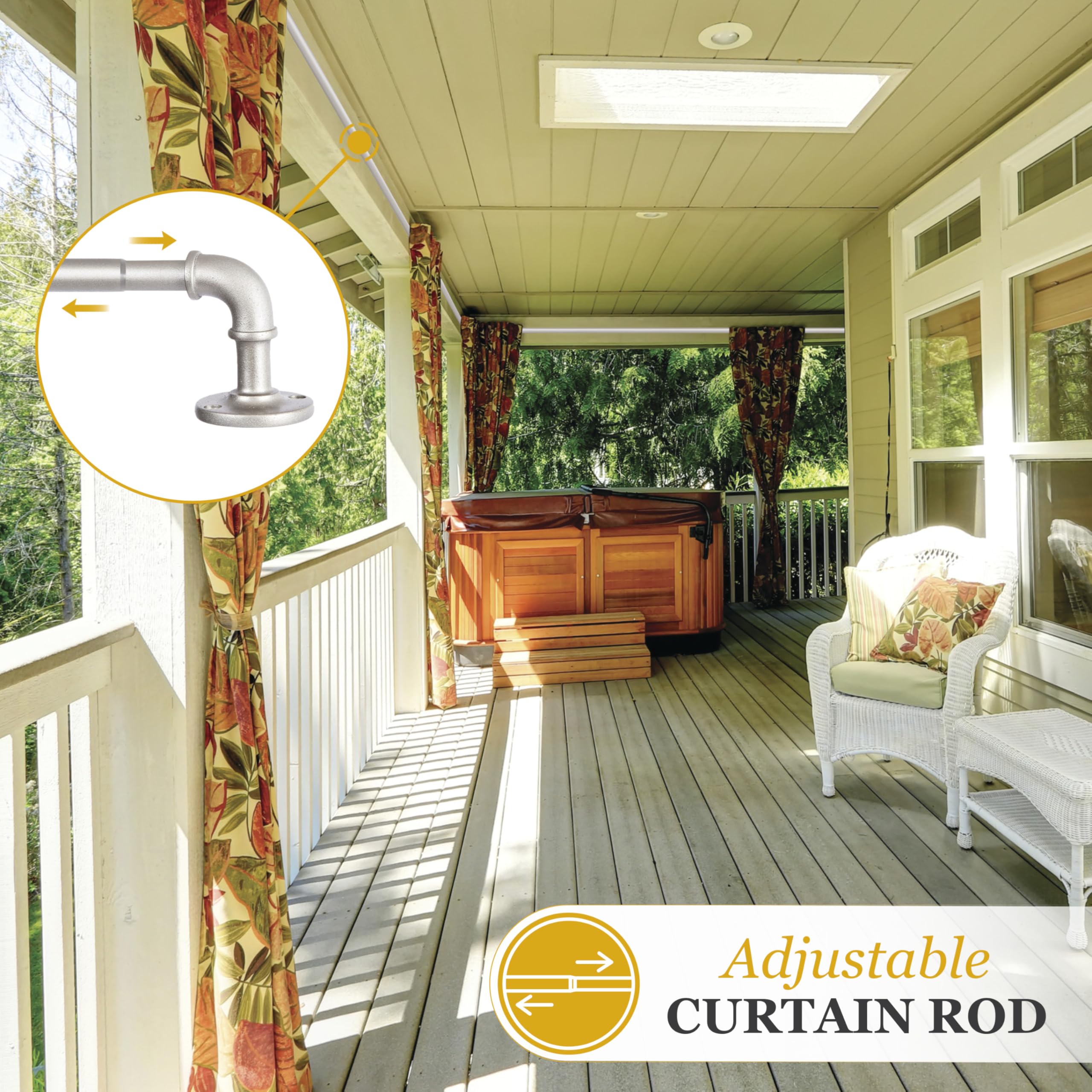 Kenney Adler Indoor/Outdoor Brushed Nickel Silver Curtain Rod, Adjustable Curtain Rod for Windows 28 to 48 Inches, Outdoor Curtain Rod for Patio, Textured Pipe Industrial Curtain Rod - Image 3