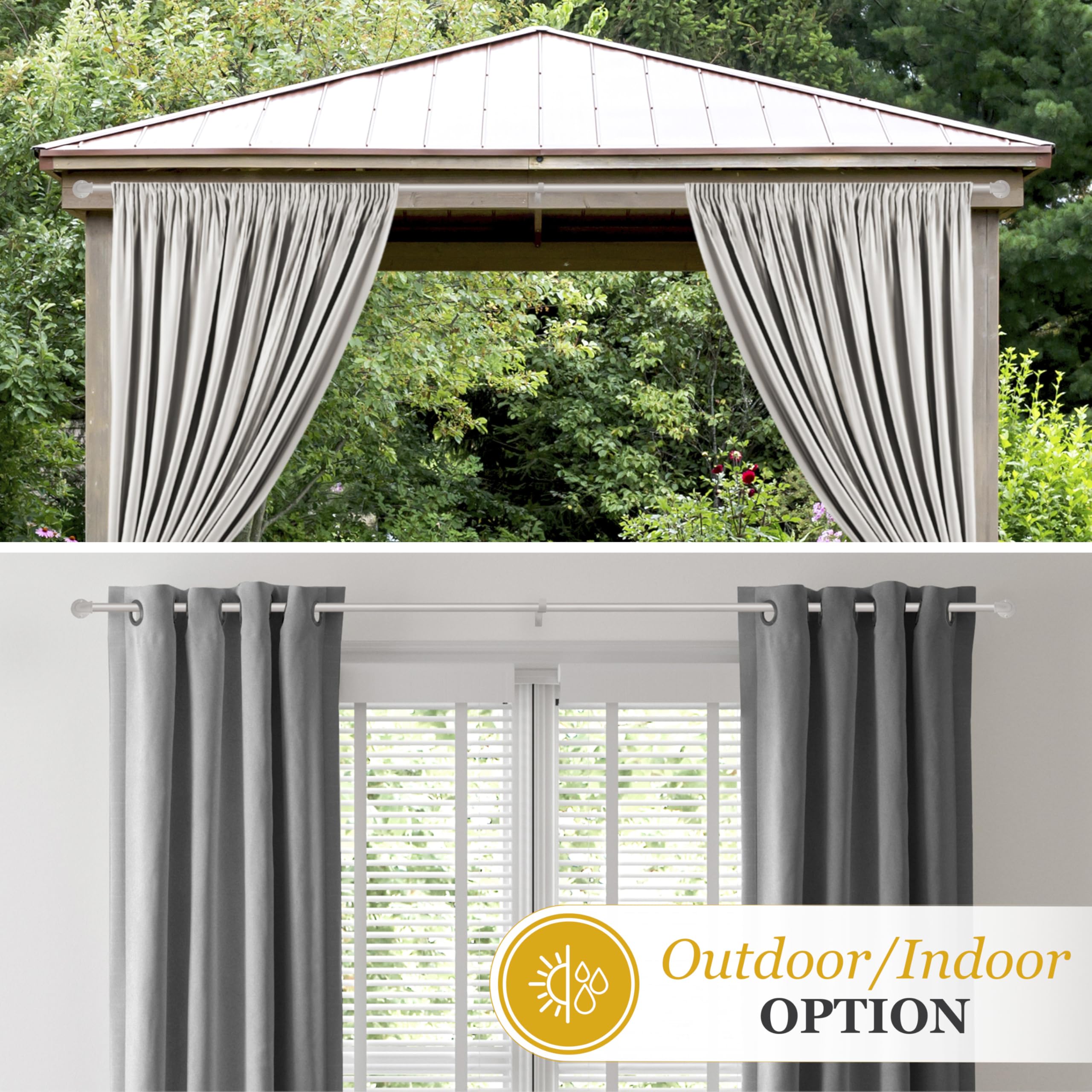 Kenney Adler Indoor/Outdoor Brushed Nickel Silver Curtain Rod, Adjustable Curtain Rod for Windows 28 to 48 Inches, Outdoor Curtain Rod for Patio, Textured Pipe Industrial Curtain Rod - Image 4