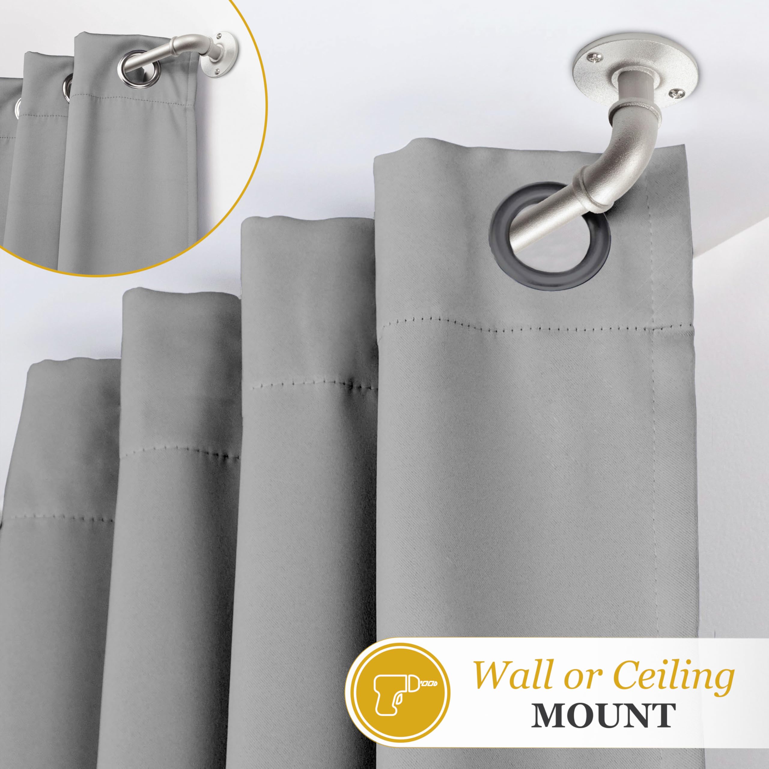 Kenney Adler Indoor/Outdoor Brushed Nickel Silver Curtain Rod, Adjustable Curtain Rod for Windows 28 to 48 Inches, Outdoor Curtain Rod for Patio, Textured Pipe Industrial Curtain Rod - Image 5