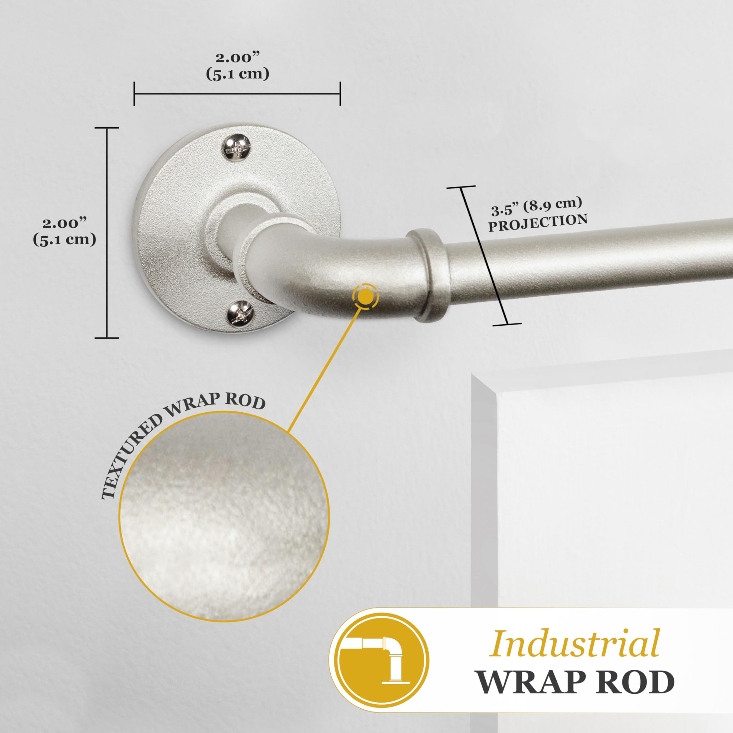 Kenney Adler Indoor/Outdoor Brushed Nickel Silver Curtain Rod, Adjustable Curtain Rod for Windows 28 to 48 Inches, Outdoor Curtain Rod for Patio, Textured Pipe Industrial Curtain Rod - Image 6