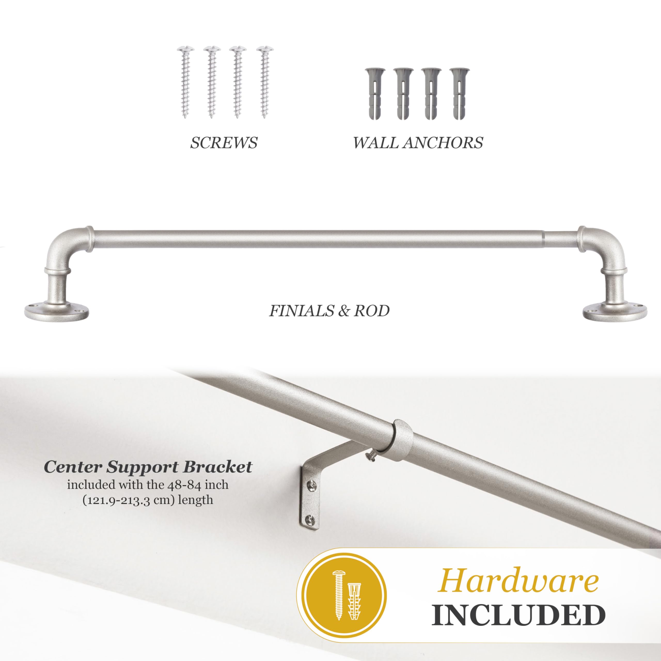 Kenney Adler Indoor/Outdoor Brushed Nickel Silver Curtain Rod, Adjustable Curtain Rod for Windows 28 to 48 Inches, Outdoor Curtain Rod for Patio, Textured Pipe Industrial Curtain Rod - Image 7