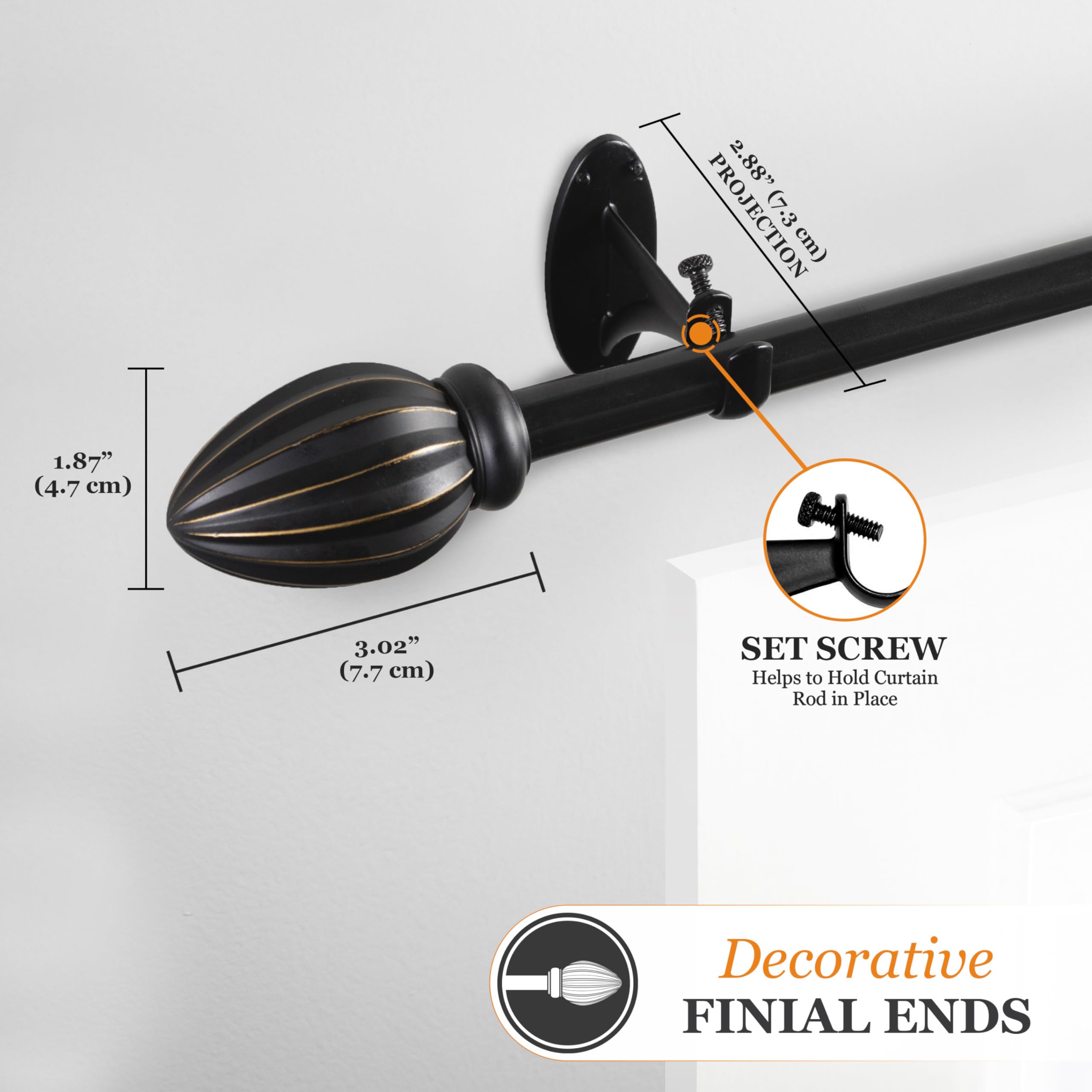 Kenney – Bailey Fast Fit Decorative Window Curtain Rod, Fluted Ends, No-Tools Installation, 5/8" Diameter, Adjustable 36–66", Oil Rubbed Bronze - Image 4