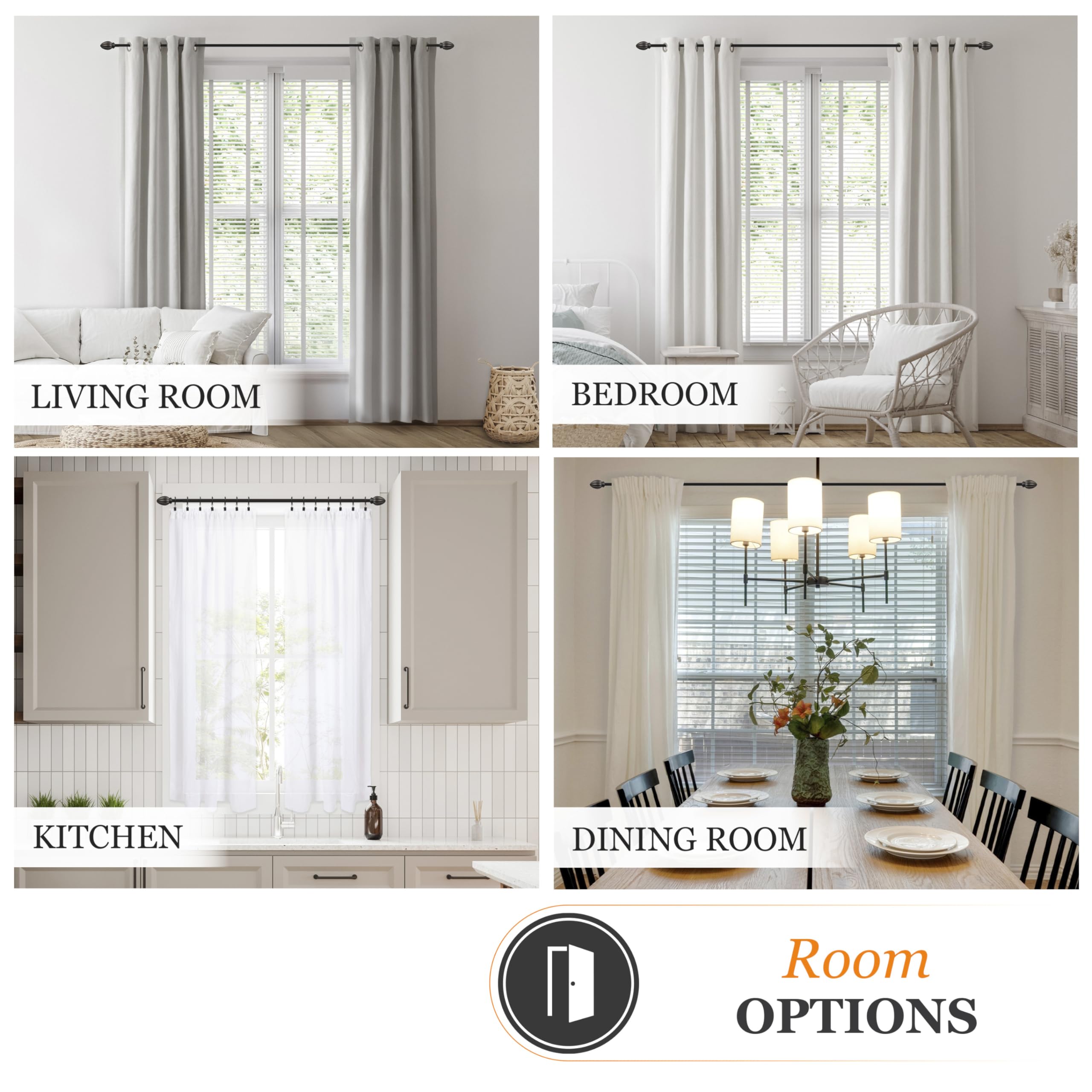 Kenney – Bailey Fast Fit Decorative Window Curtain Rod, Fluted Ends, No-Tools Installation, 5/8" Diameter, Adjustable 36–66", Oil Rubbed Bronze - Image 7