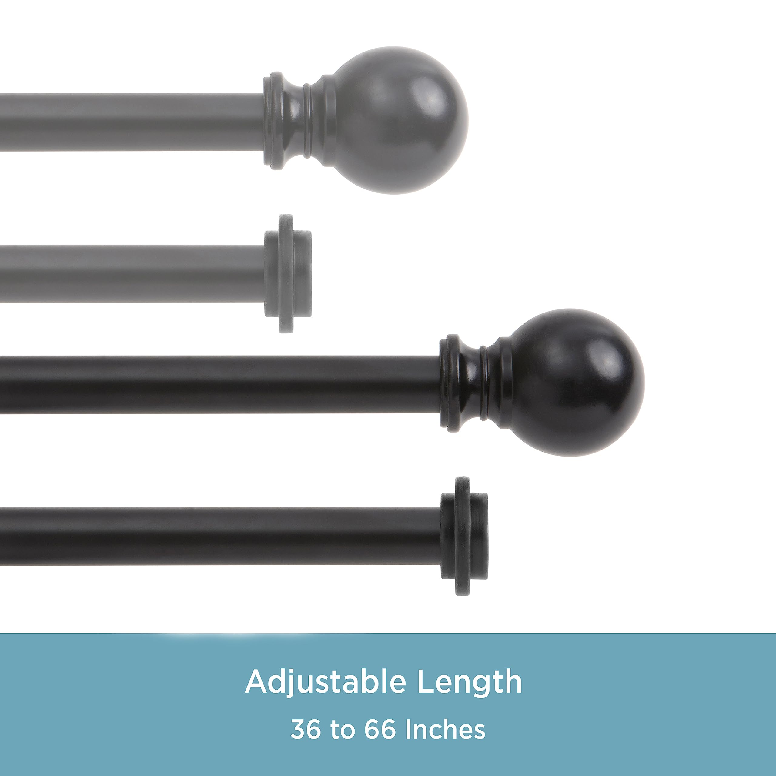 Kenney – Ball End, Decorative Double Curtain Rod, 5/8" Diameter, Adjustable 36–66", Matte Black - Image 5