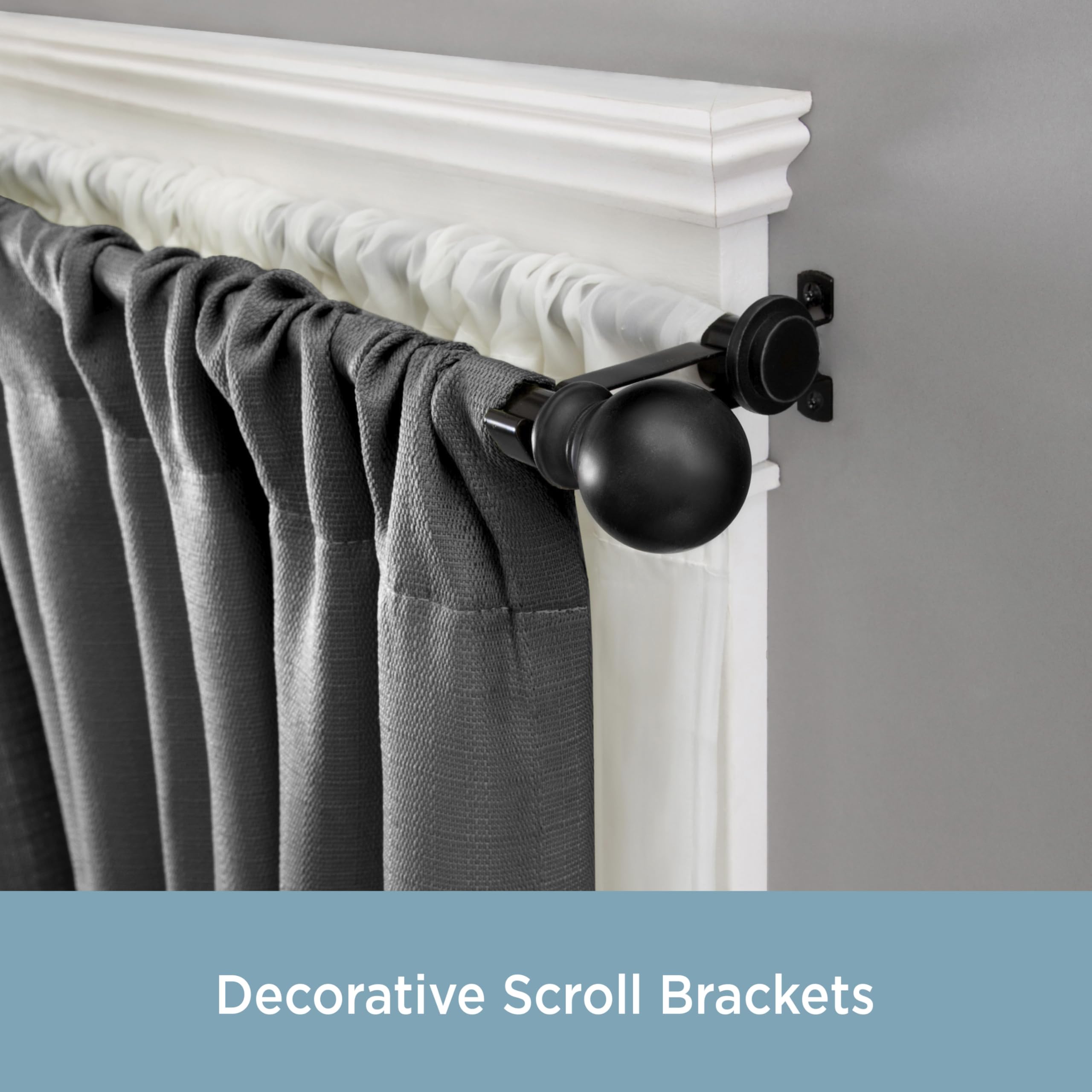 Kenney – Ball End, Decorative Double Curtain Rod, 5/8" Diameter, Adjustable 36–66", Matte Black - Image 3