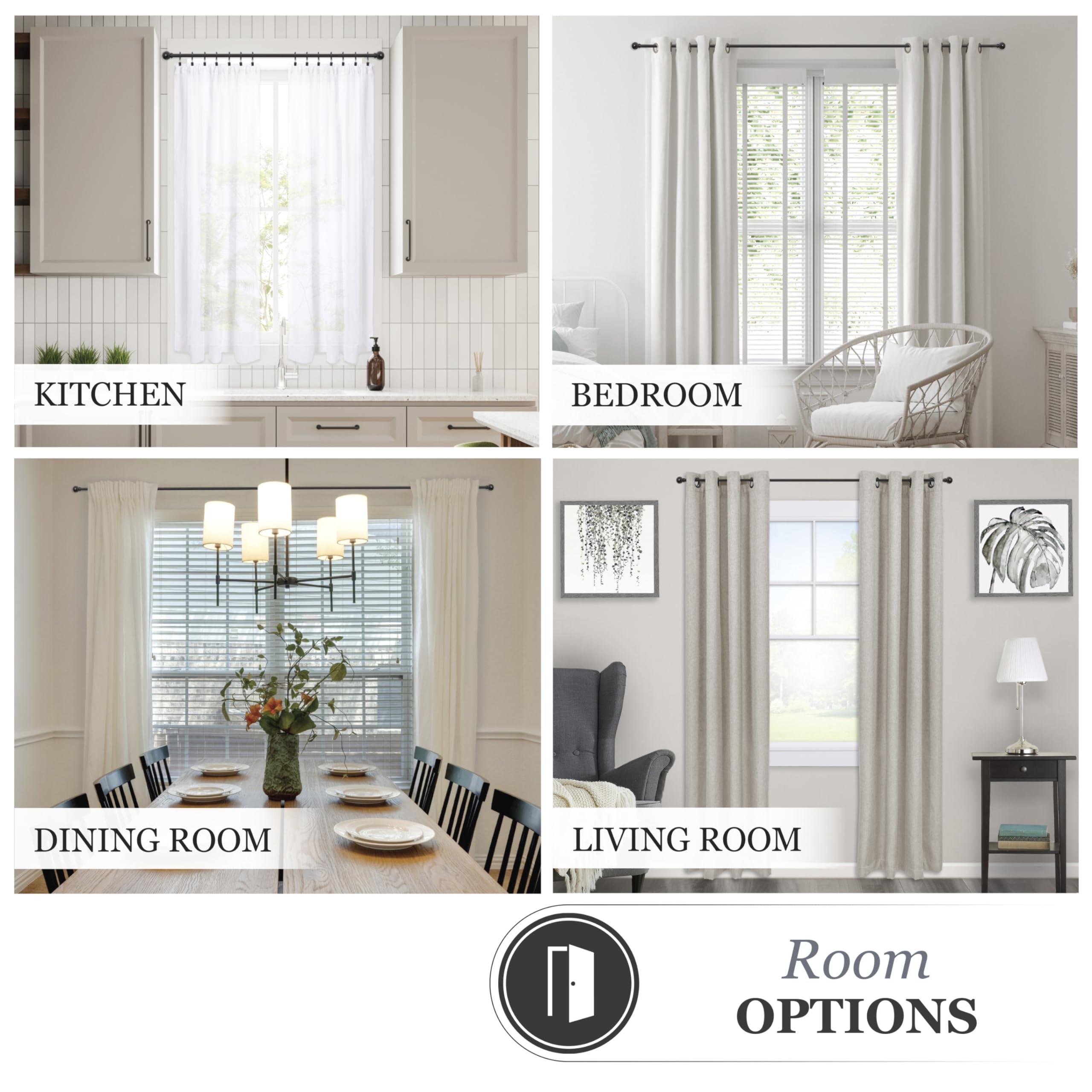 Kenney Chelsea Ball End Window Curtain Rod - Adjustable 28 to 48 Inches, Extendable Set, Black - Image 8