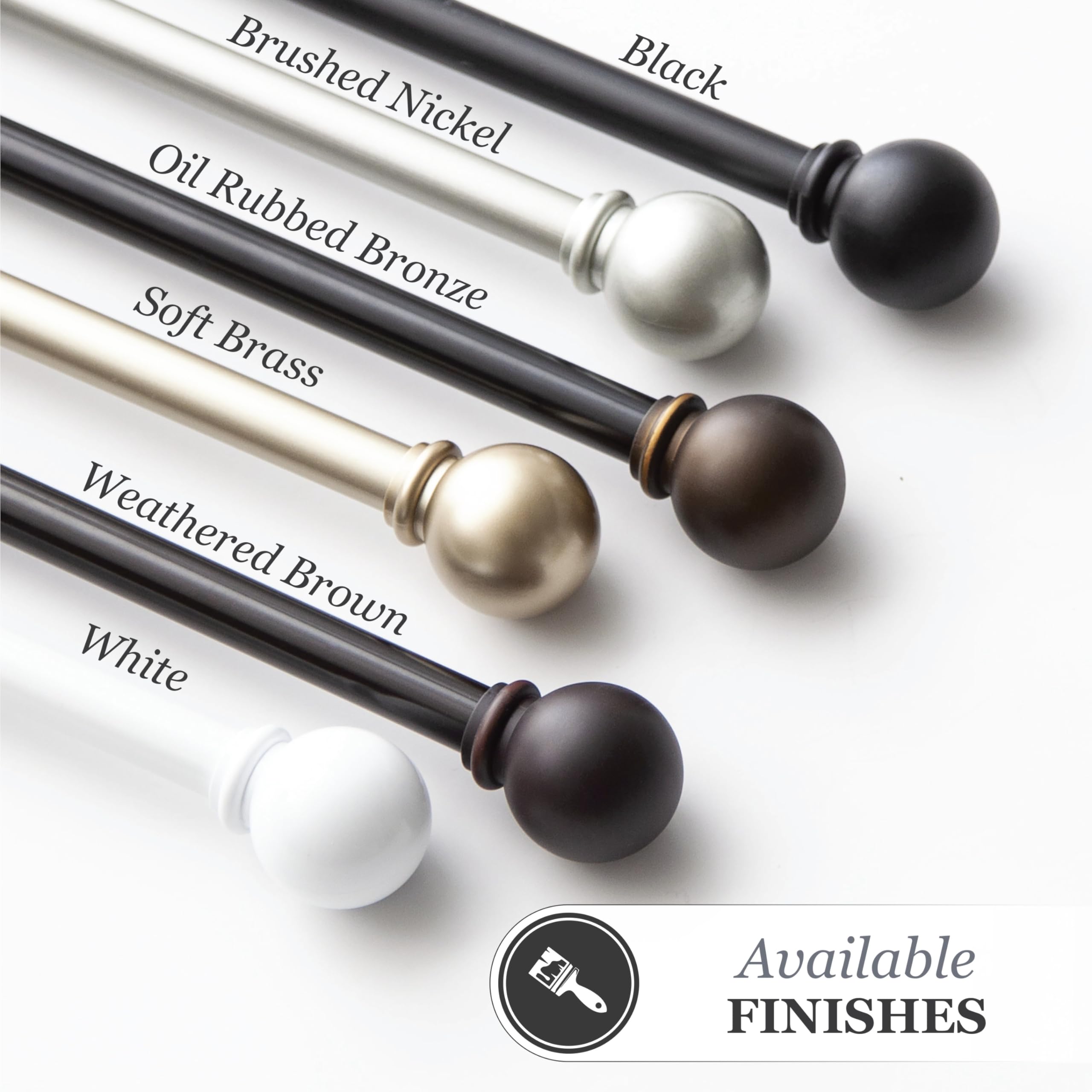 Kenney Chelsea Ball End Window Curtain Rod - Adjustable 28 to 48 Inches, Extendable Set, Black - Image 6