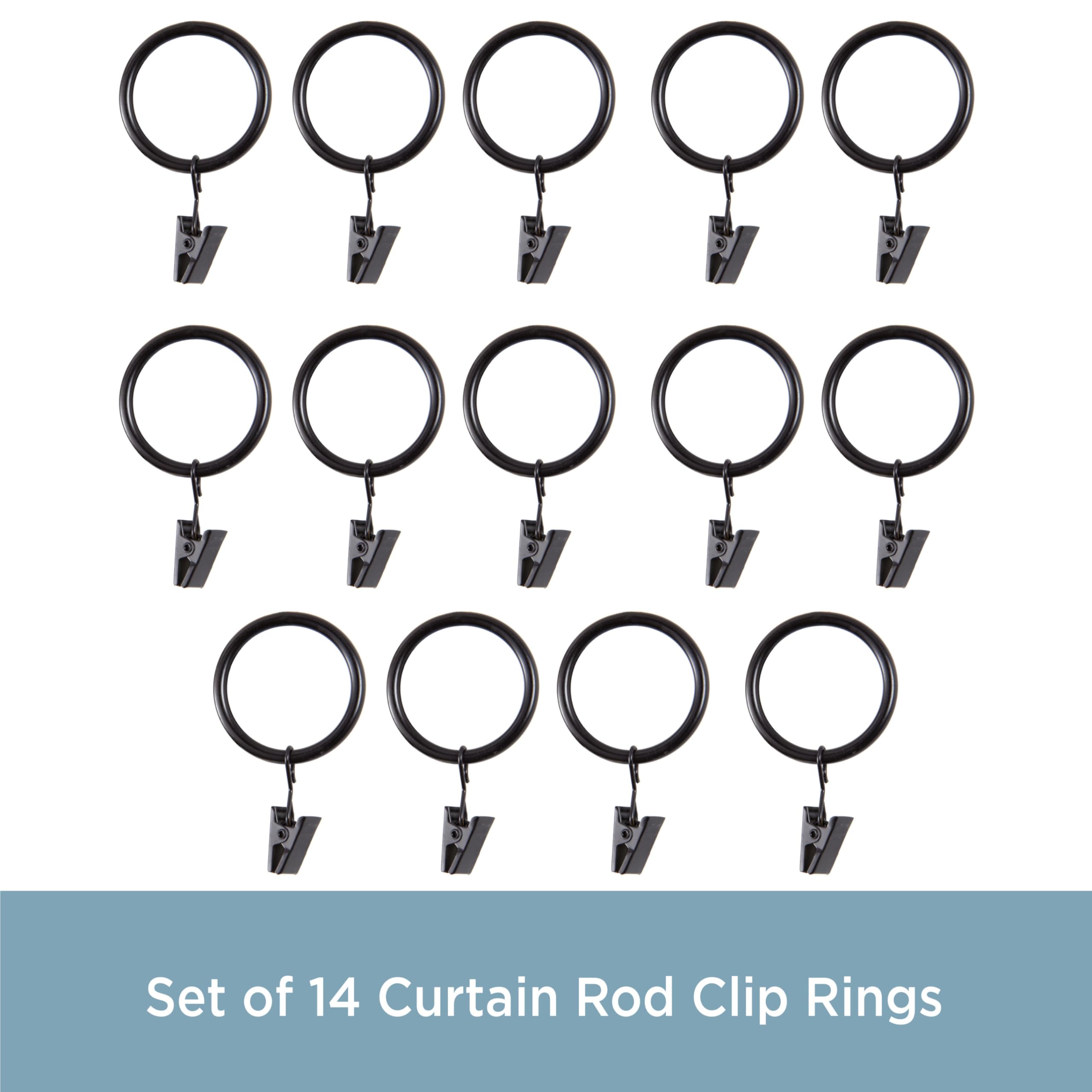 Kenney Clip Rings for 1" to 1-1/4" Diameter Curtain Rods, Black, 14-Pack - Image 4