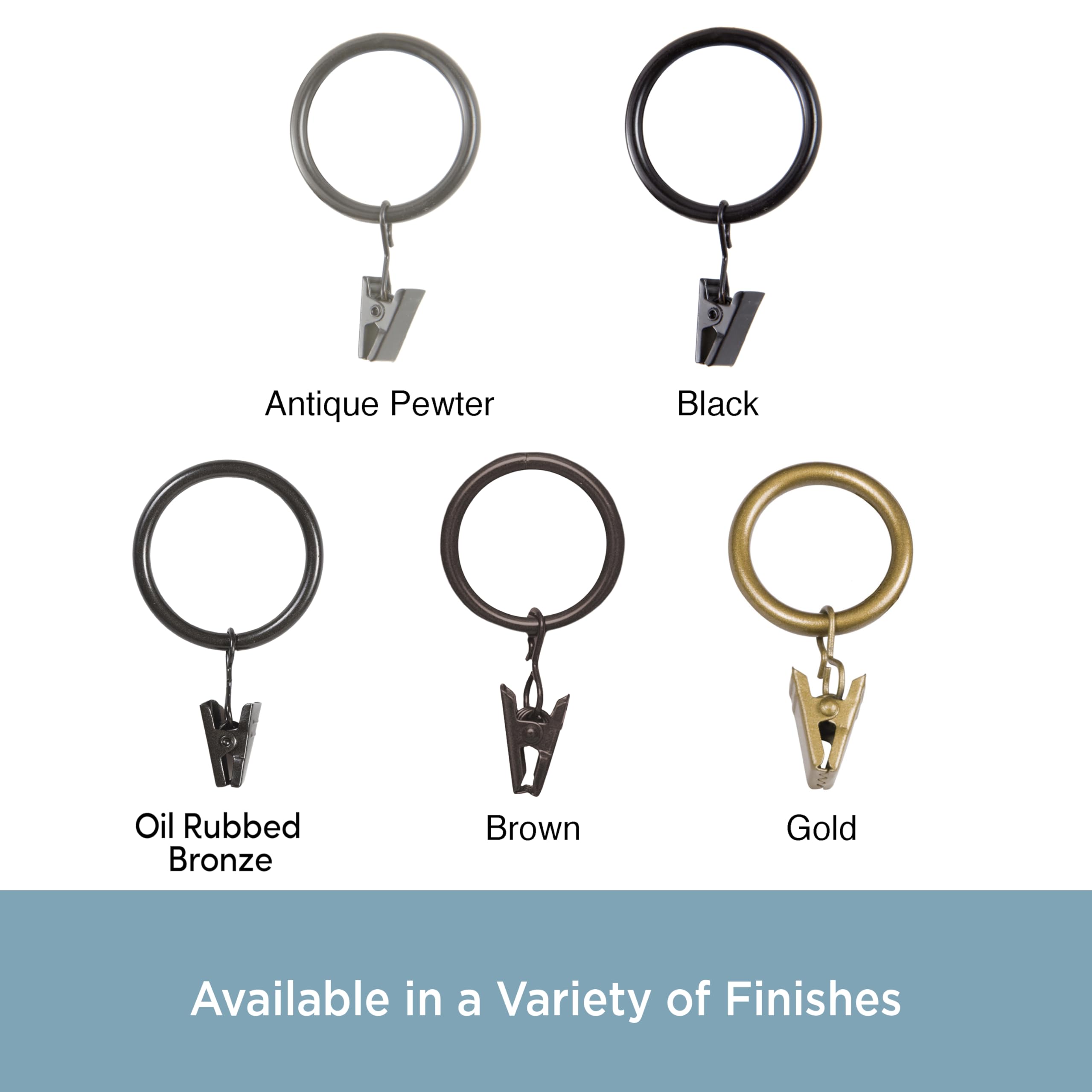 Kenney Clip Rings for 1" to 1-1/4" Diameter Curtain Rods, Black, 14-Pack - Image 5