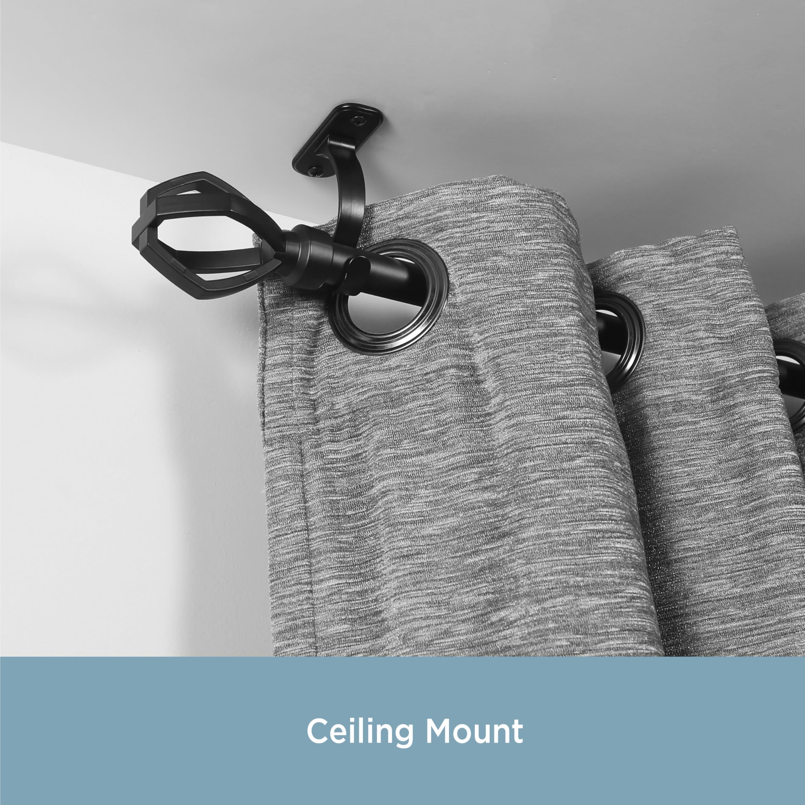 Kenney Curtain Rod Mounting Brackets, Wall or Ceiling Mount, 5/8"-3/4" Diameter, Set of 2, Black - Image 4