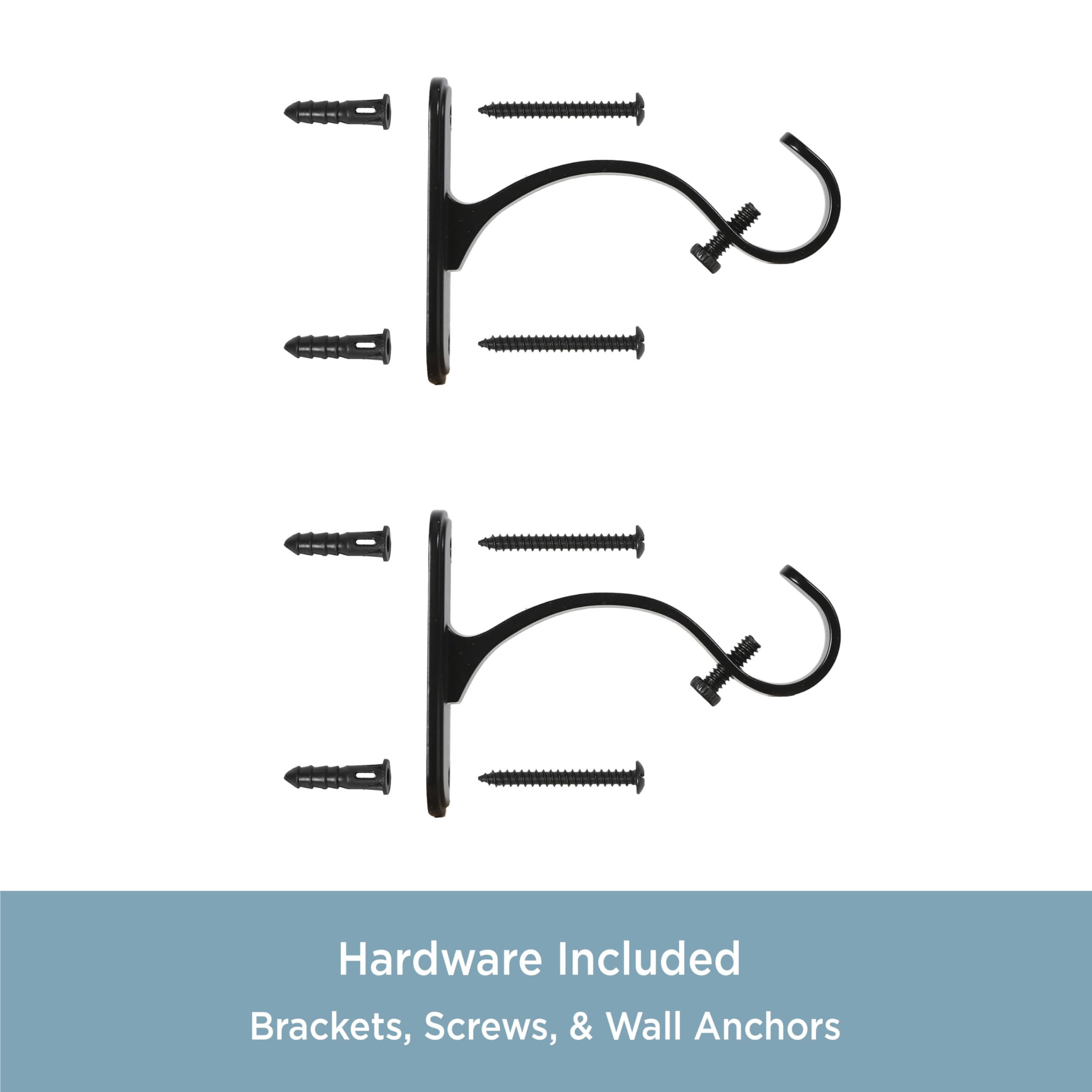 Kenney Curtain Rod Mounting Brackets, Wall or Ceiling Mount, 5/8"-3/4" Diameter, Set of 2, Black - Image 5