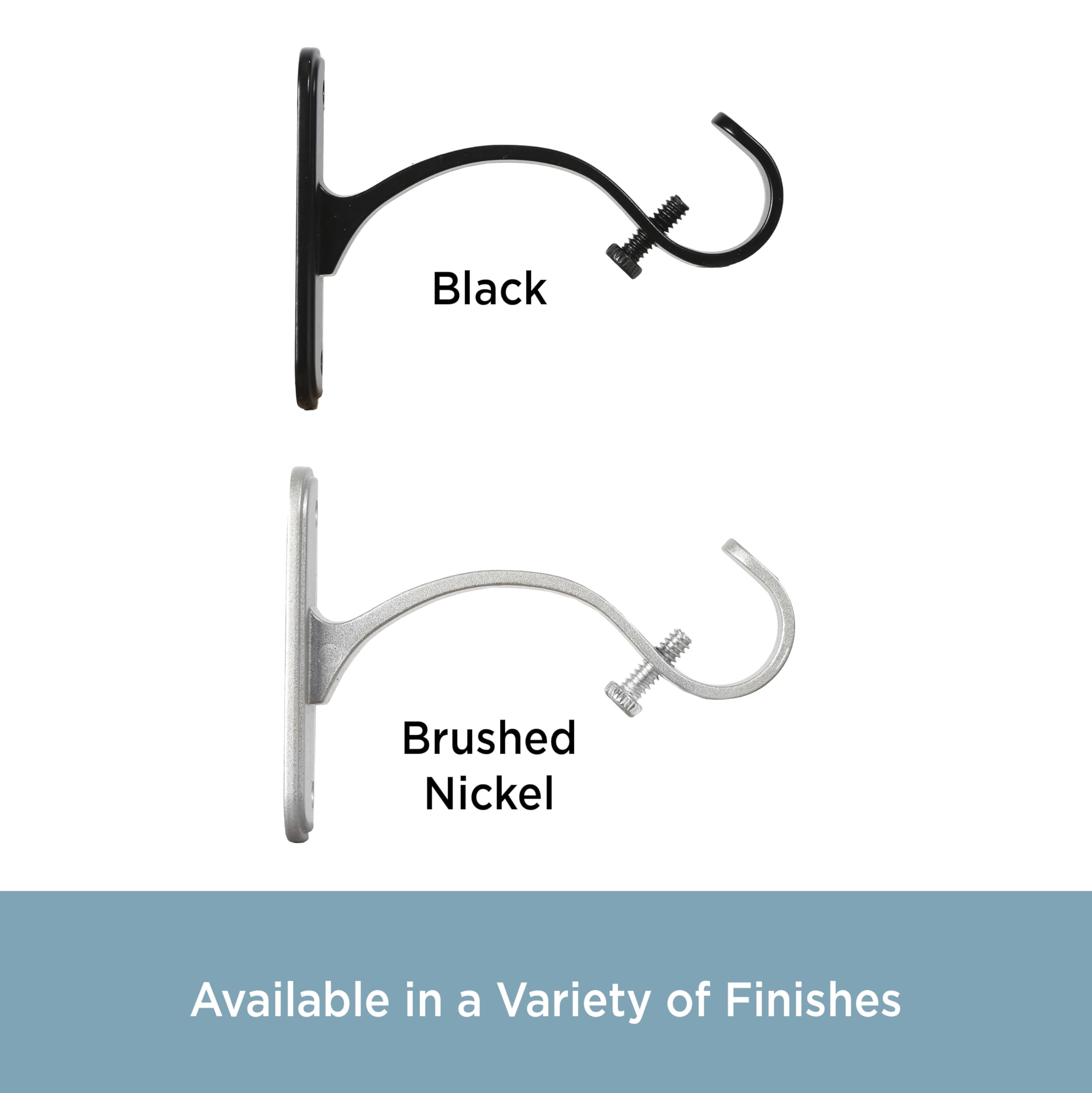 Kenney Curtain Rod Mounting Brackets, Wall or Ceiling Mount, 5/8"-3/4" Diameter, Set of 2, Black - Image 6