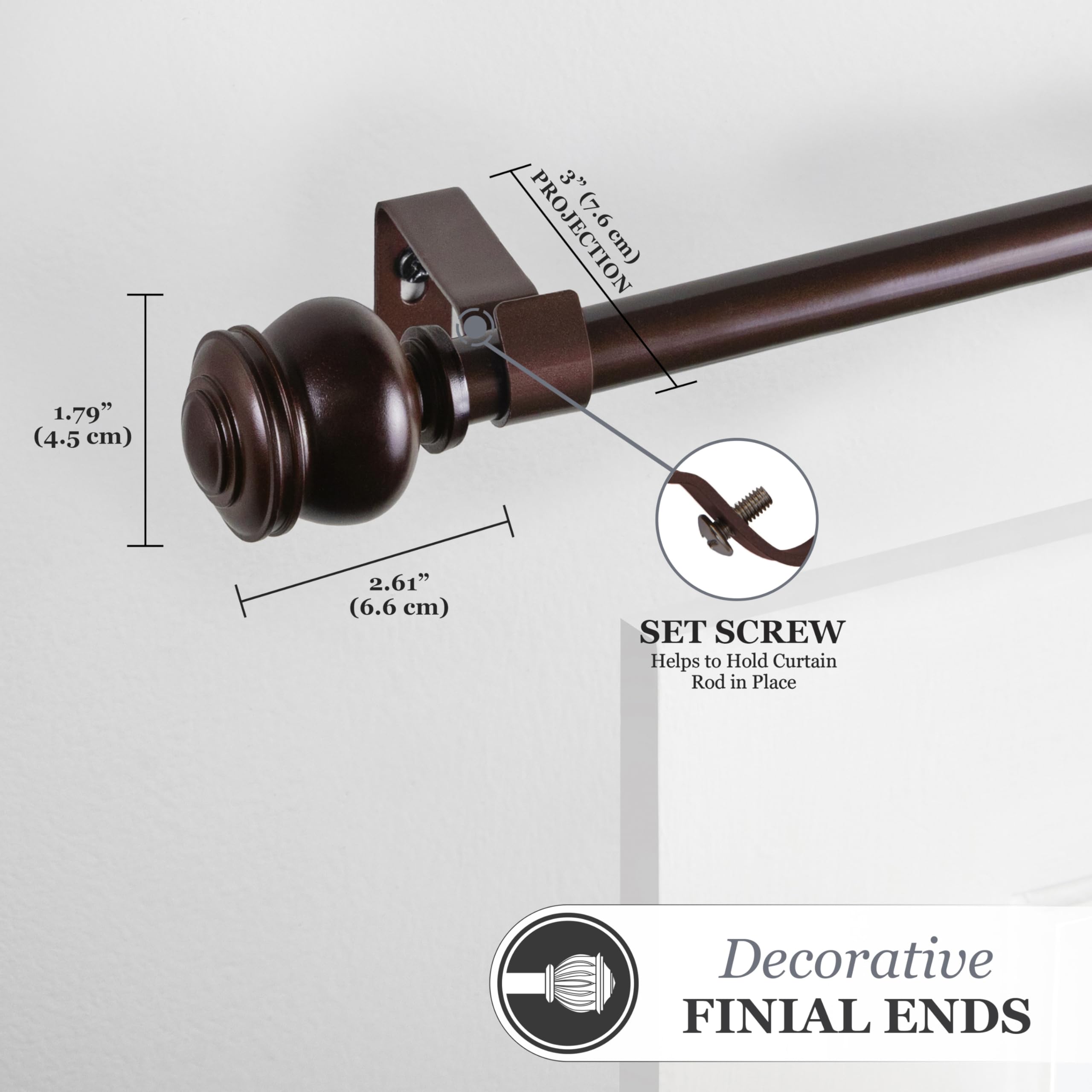 Kenney Deco Window Curtain Rod, 48 to 86-Inch, Cocoa - Image 4