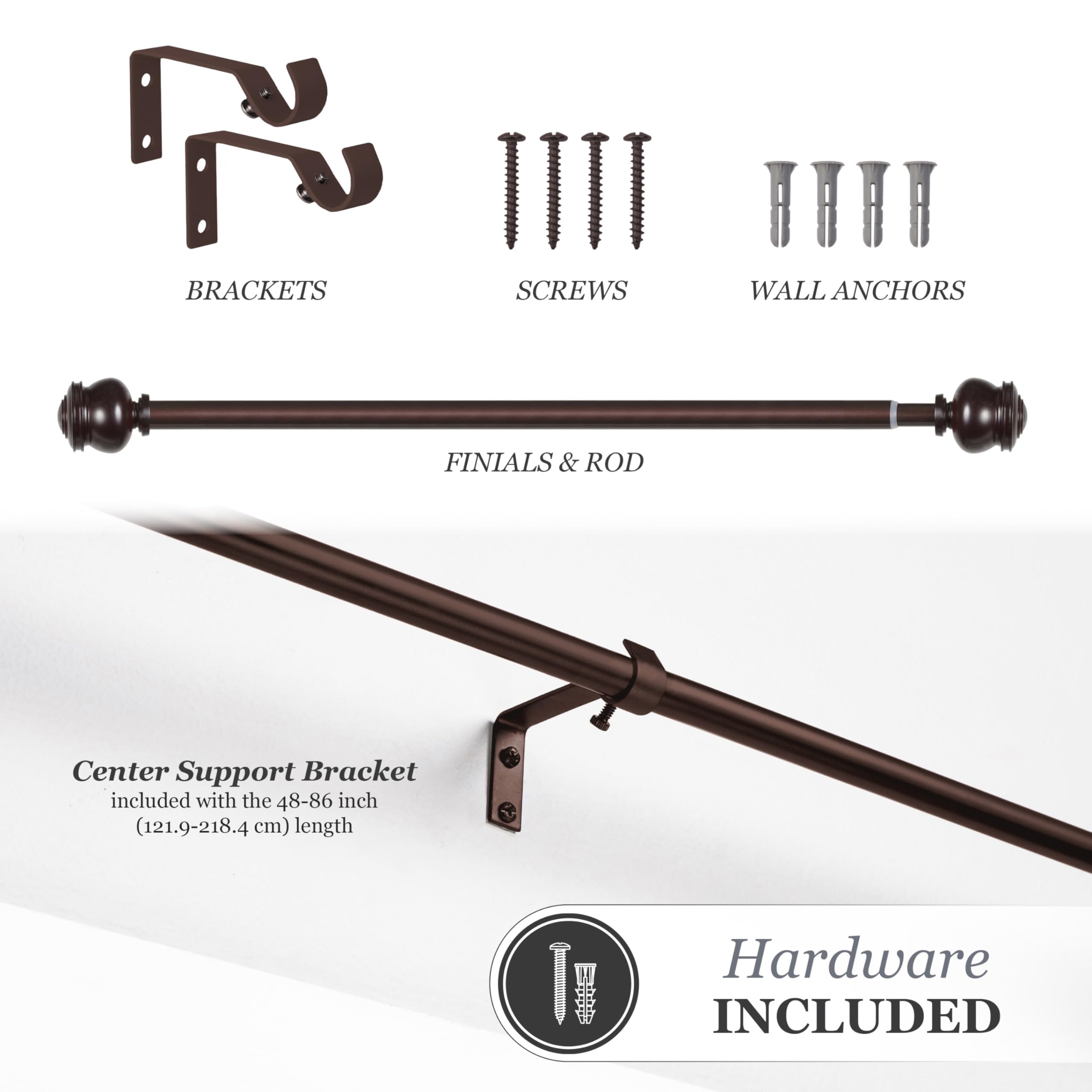 Kenney Deco Window Curtain Rod, 48 to 86-Inch, Cocoa - Image 5