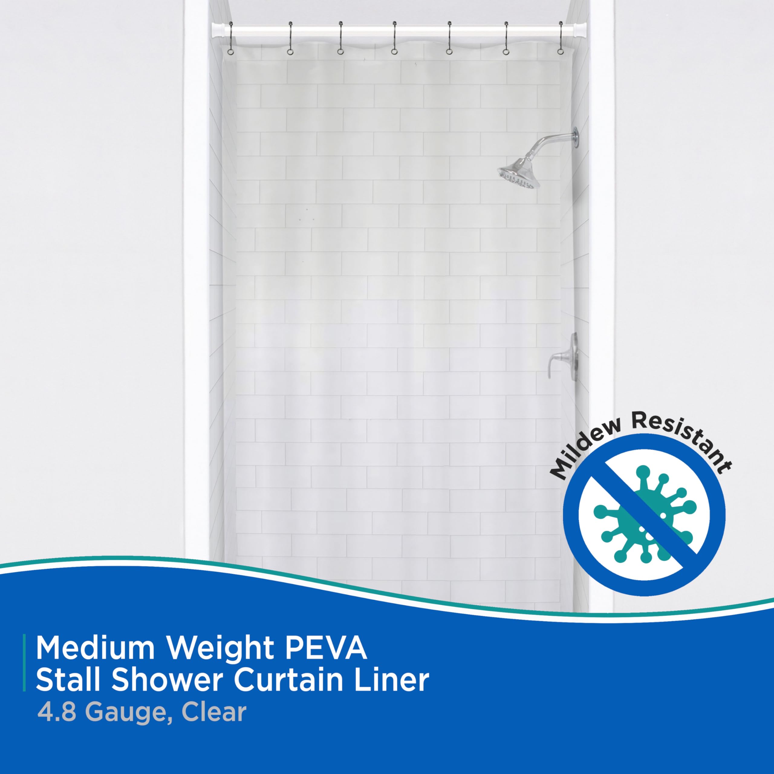 Kenney KN61147 Medium Weight 5 Gauge Waterproof PEVA Stall Shower Curtain Liner with Rust-Resistant Metal Grommets and Weighted Magnetic Hem for Bathroom, 42" W x 72" H, Clear - Image 3