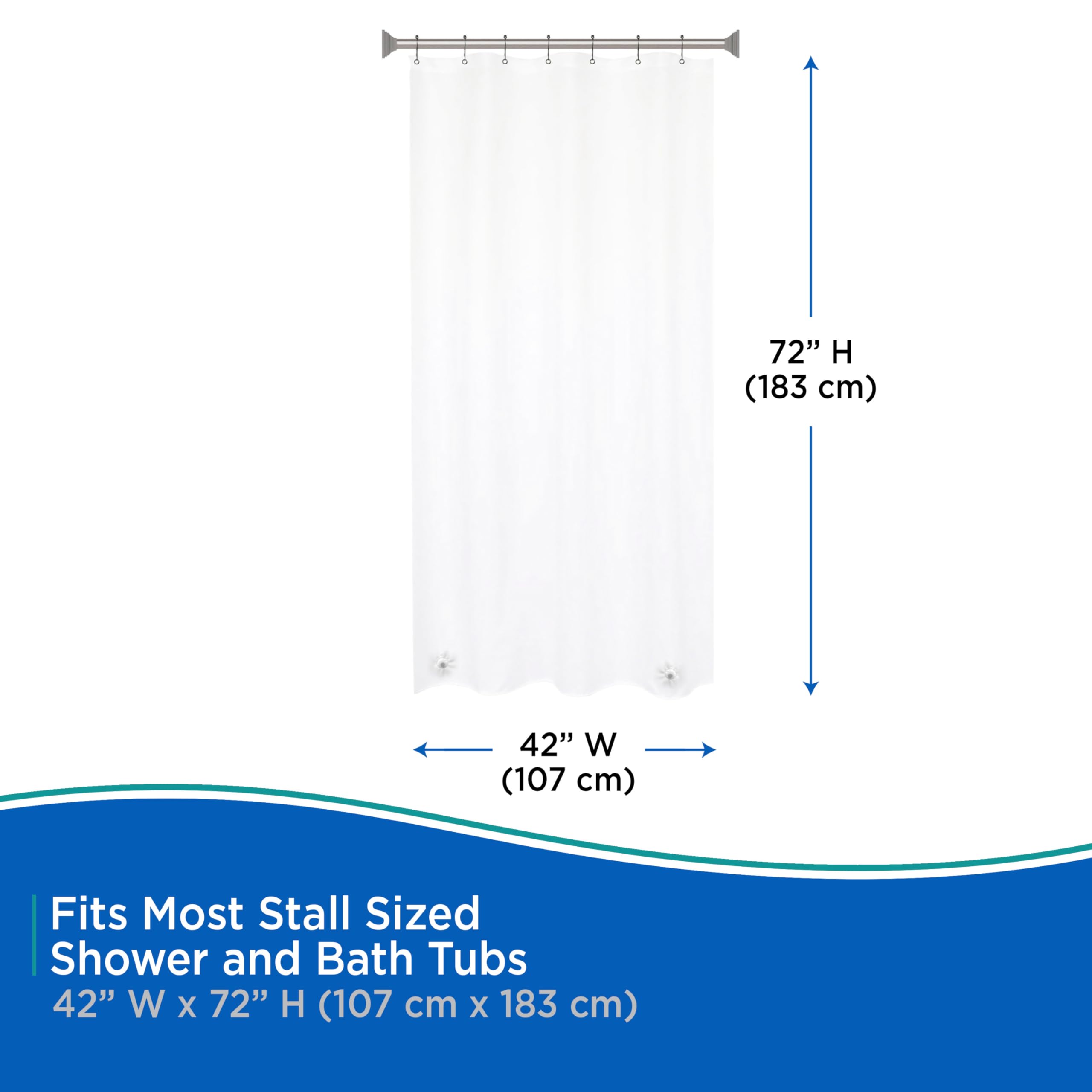 Kenney KN61147 Medium Weight 5 Gauge Waterproof PEVA Stall Shower Curtain Liner with Rust-Resistant Metal Grommets and Weighted Magnetic Hem for Bathroom, 42" W x 72" H, Clear - Image 7