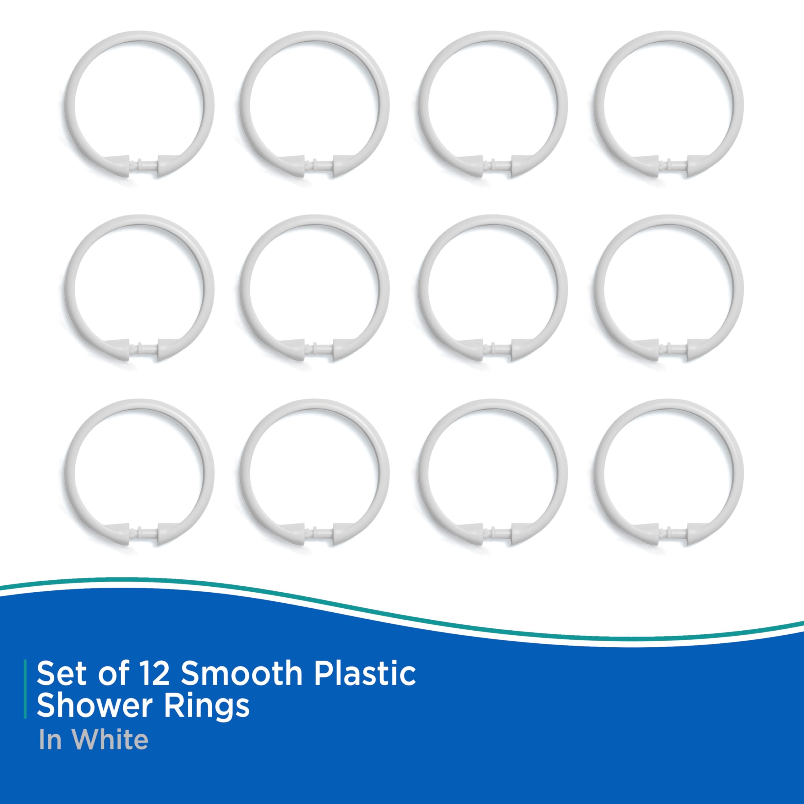 Kenney KN61217 Rust-Proof Smooth Plastic Shower Curtain Rings for Shower Curtain and Standard Shower Curtain Rod, Bathroom Use, Easy to Snap Closure, Easy to Install, Set of 12, White - Image 3