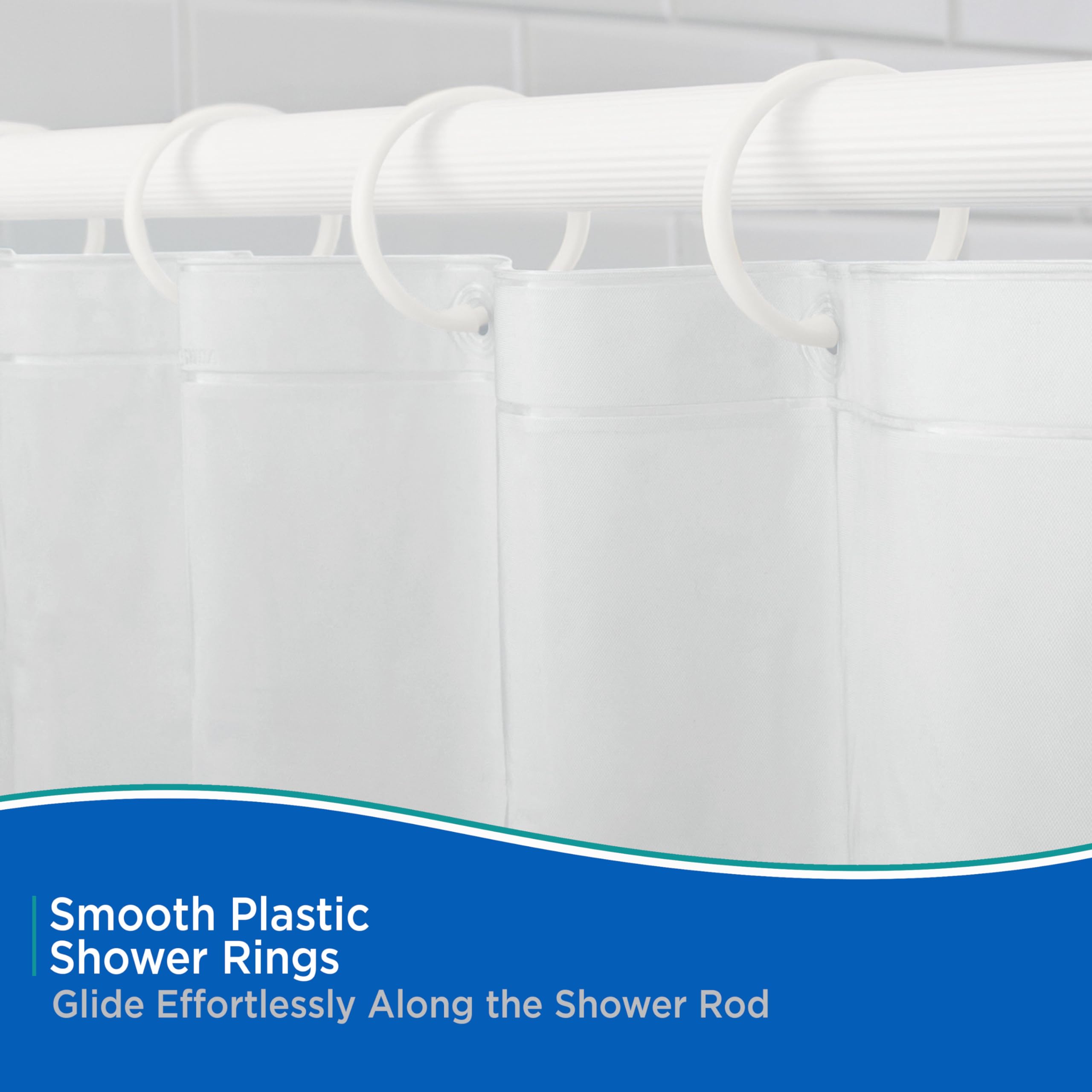 Kenney KN61217 Rust-Proof Smooth Plastic Shower Curtain Rings for Shower Curtain and Standard Shower Curtain Rod, Bathroom Use, Easy to Snap Closure, Easy to Install, Set of 12, White - Image 4