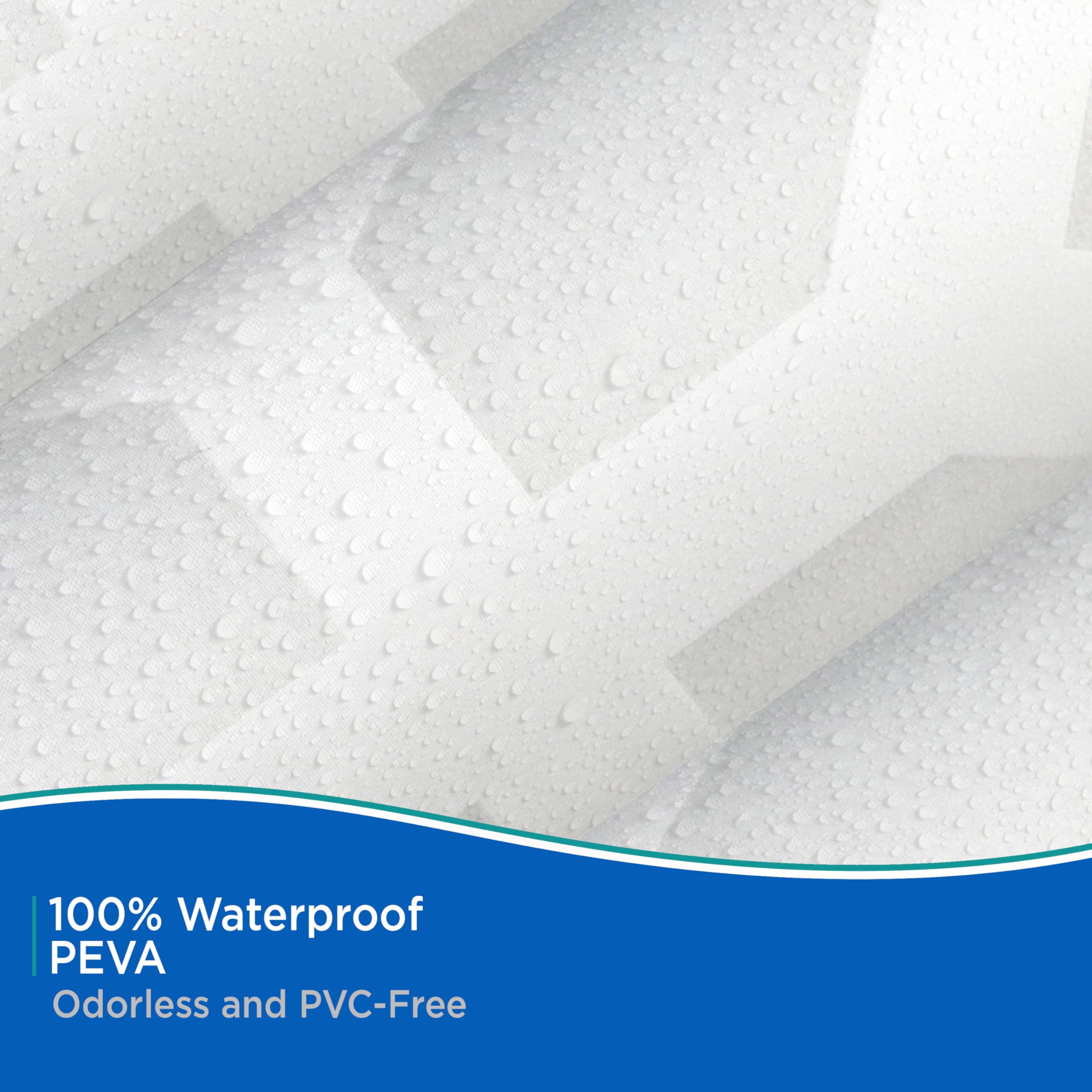 Kenney KN61267 Medium Weight 5 Gauge Decorative Printed Waterproof PEVA Shower Curtain Liner with Durable Eyelet Hang Holes for Bathroom, 70" W x 72" H, Geometric White Frost Pattern - Image 4