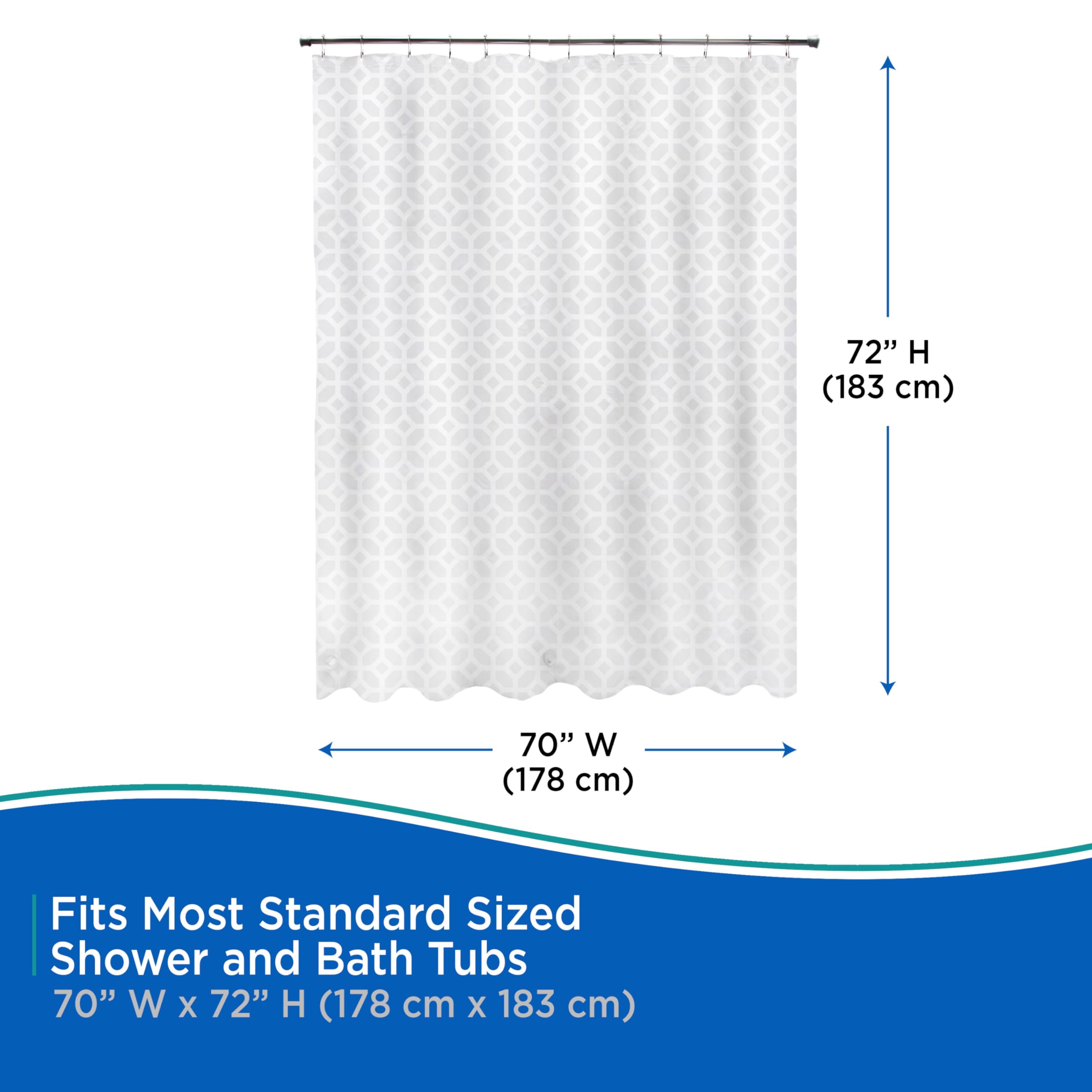 Kenney KN61267 Medium Weight 5 Gauge Decorative Printed Waterproof PEVA Shower Curtain Liner with Durable Eyelet Hang Holes for Bathroom, 70" W x 72" H, Geometric White Frost Pattern - Image 5