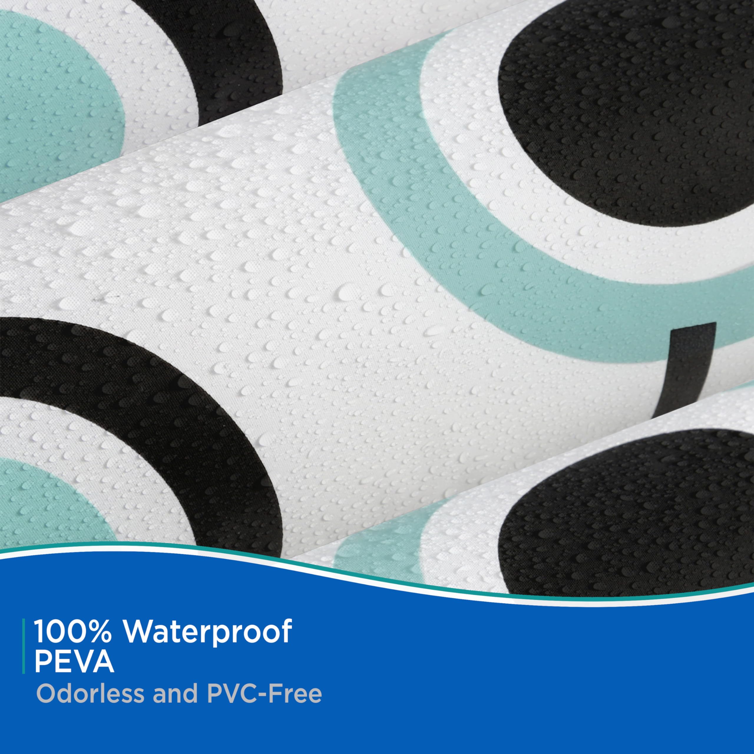 Kenney KN61283 Medium Weight 5 Gauge Decorative Printed Waterproof PEVA Shower Curtain Liner with Durable Eyelet Hang Holes for Bathroom, 70" W x 72" H, Lots of Dots White Black Blue Pattern - Image 4