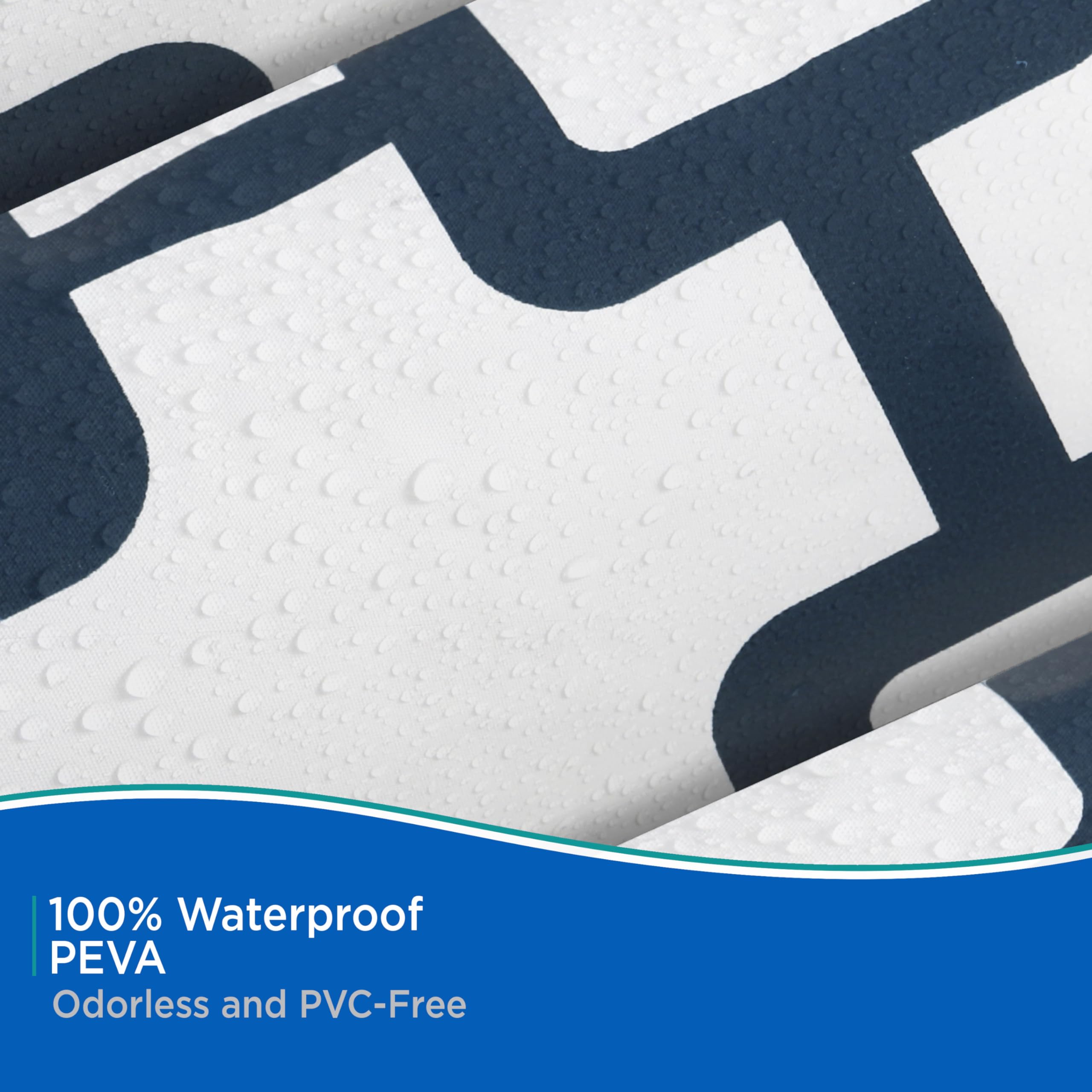 Kenney KN61285 Medium Weight 5 Gauge Decorative Printed Waterproof PEVA Shower Curtain Liner with Durable Eyelet Hang Holes for Bathroom, 70" W x 72" H, Round Up White Blue Square Pattern - Image 4