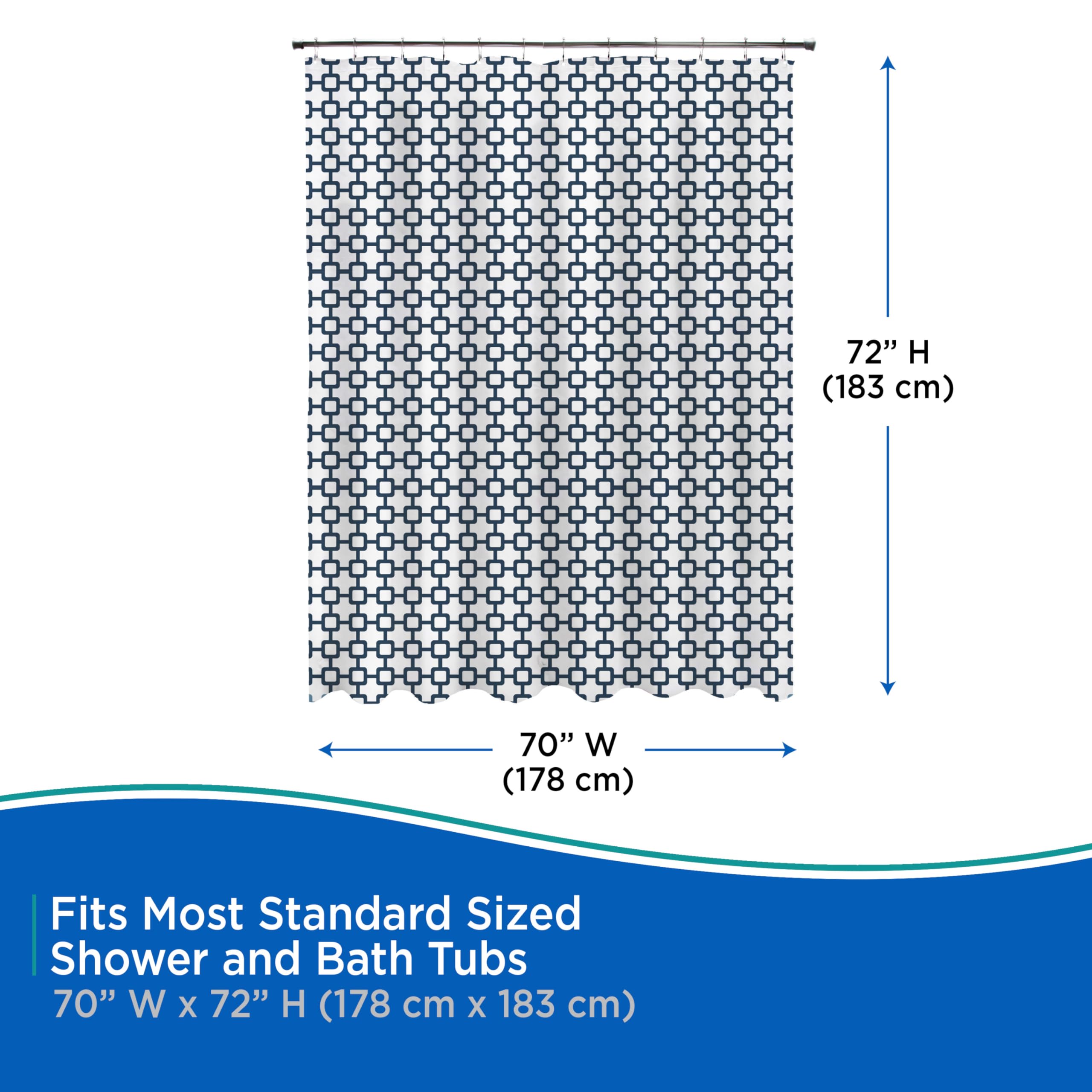 Kenney KN61285 Medium Weight 5 Gauge Decorative Printed Waterproof PEVA Shower Curtain Liner with Durable Eyelet Hang Holes for Bathroom, 70" W x 72" H, Round Up White Blue Square Pattern - Image 5
