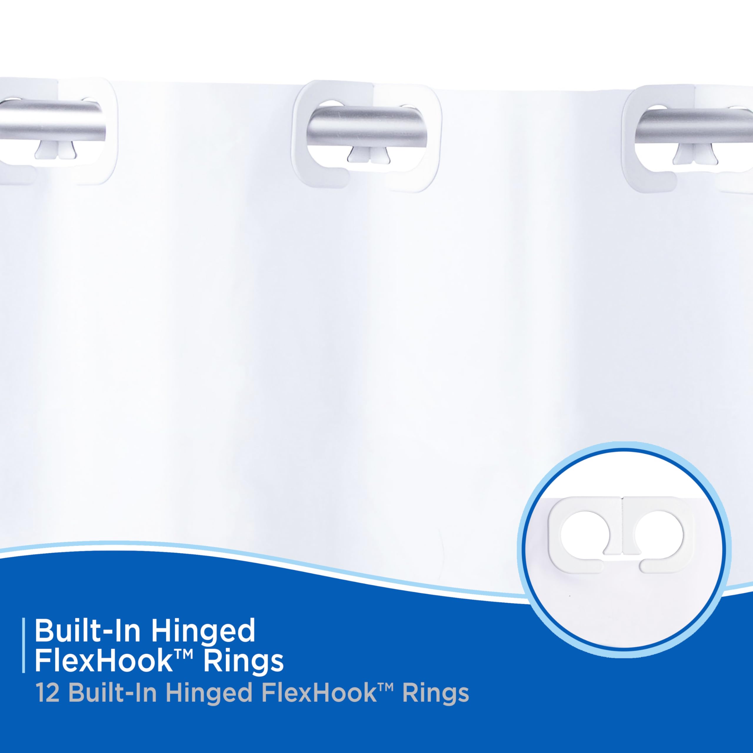Kenney KN61377 FlexHook Medium Weight 5 Gauge Waterproof PEVA Shower Curtain Liner, Easy Install, No Hook, Hotel Style, 71" W x 74" H, White - Image 4