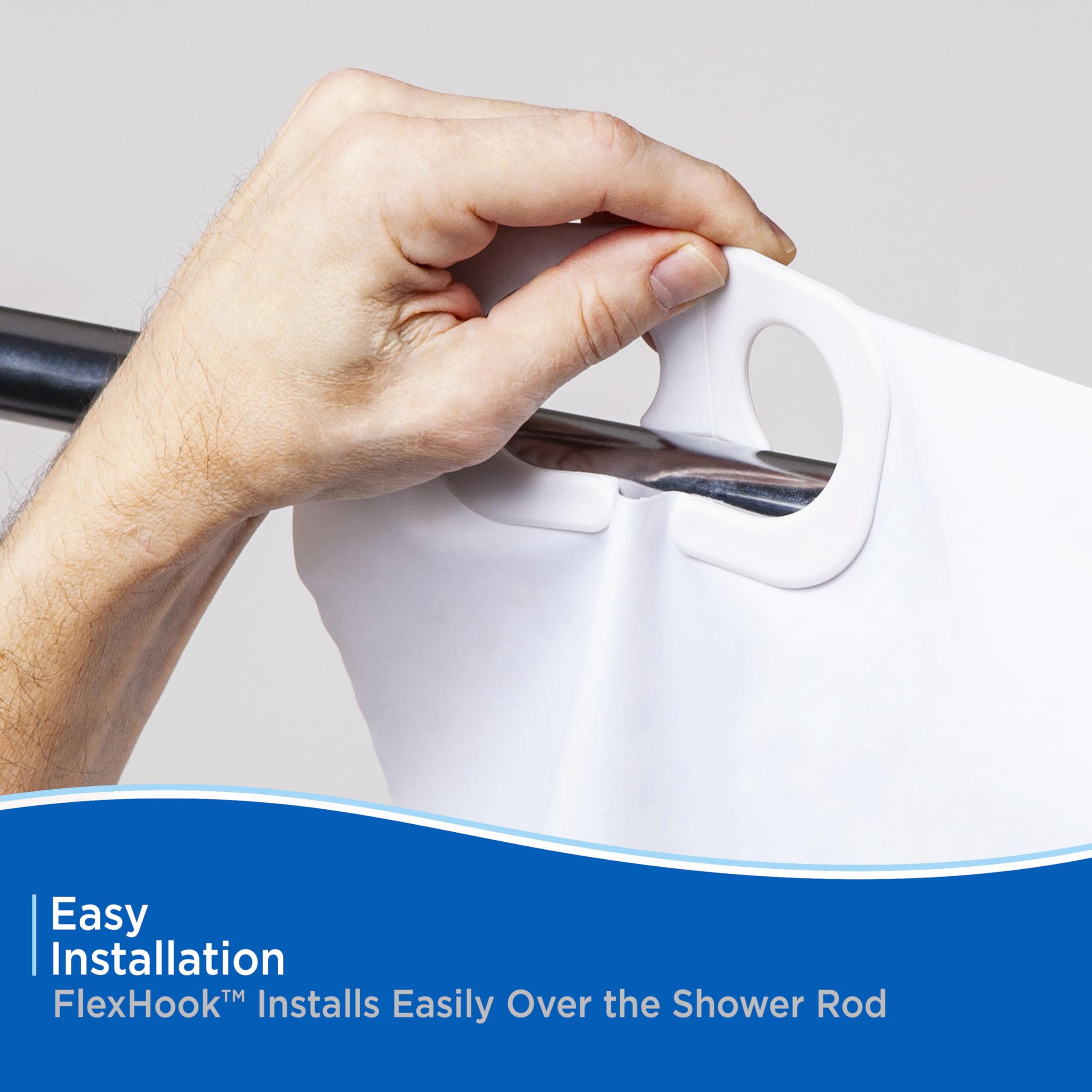 Kenney KN61377 FlexHook Medium Weight 5 Gauge Waterproof PEVA Shower Curtain Liner, Easy Install, No Hook, Hotel Style, 71" W x 74" H, White - Image 5