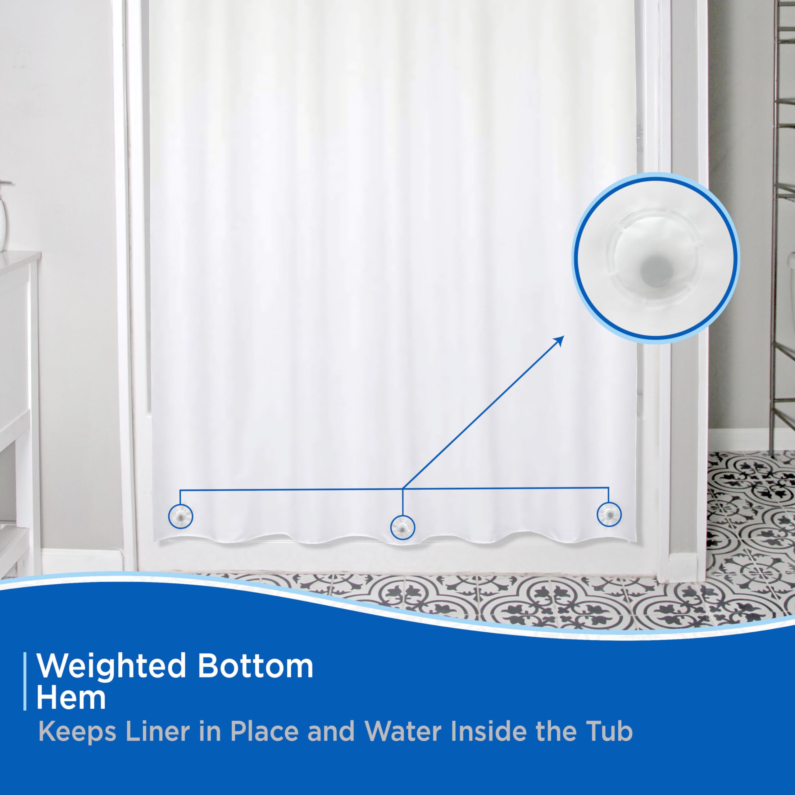 Kenney KN61377 FlexHook Medium Weight 5 Gauge Waterproof PEVA Shower Curtain Liner, Easy Install, No Hook, Hotel Style, 71" W x 74" H, White - Image 6