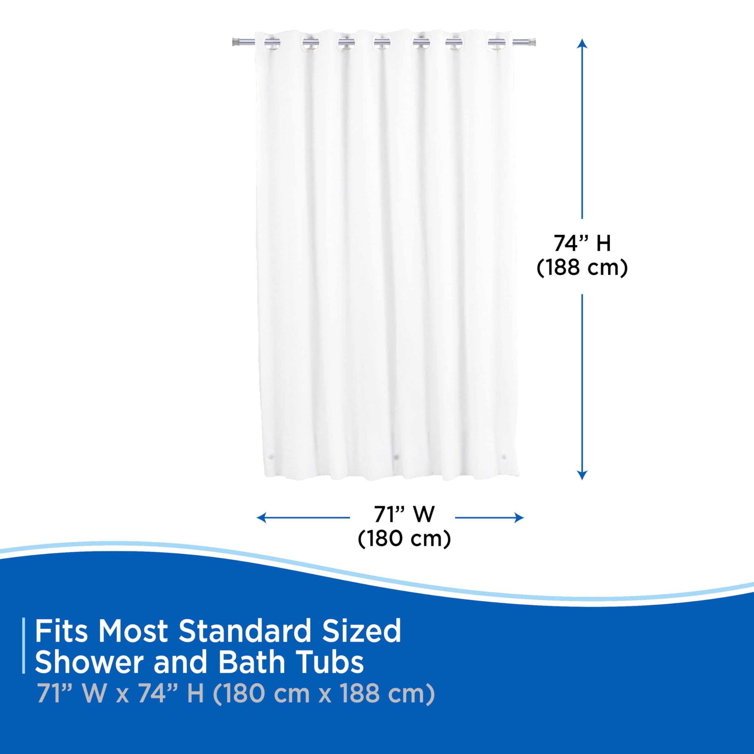Kenney KN61377 FlexHook Medium Weight 5 Gauge Waterproof PEVA Shower Curtain Liner, Easy Install, No Hook, Hotel Style, 71" W x 74" H, White - Image 7