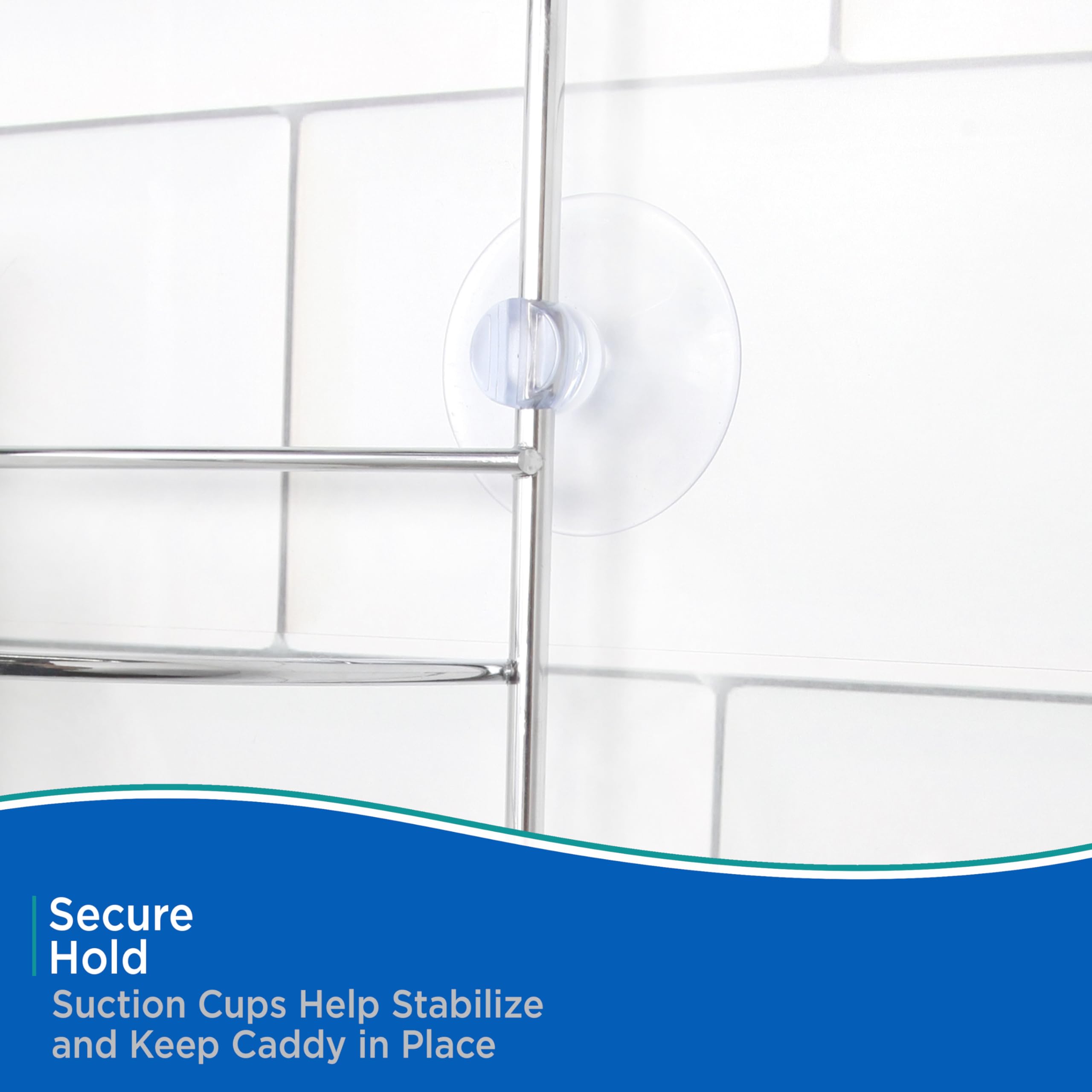 Kenney KN614151 Over the Shower Head 24" L x 11" W x 4.5" D Rust-Resistant Metal Wire Large 3-Shelf Hanging Caddy with Suction Cups and Razor Holders for Bathroom Shower, Chrome - Image 6