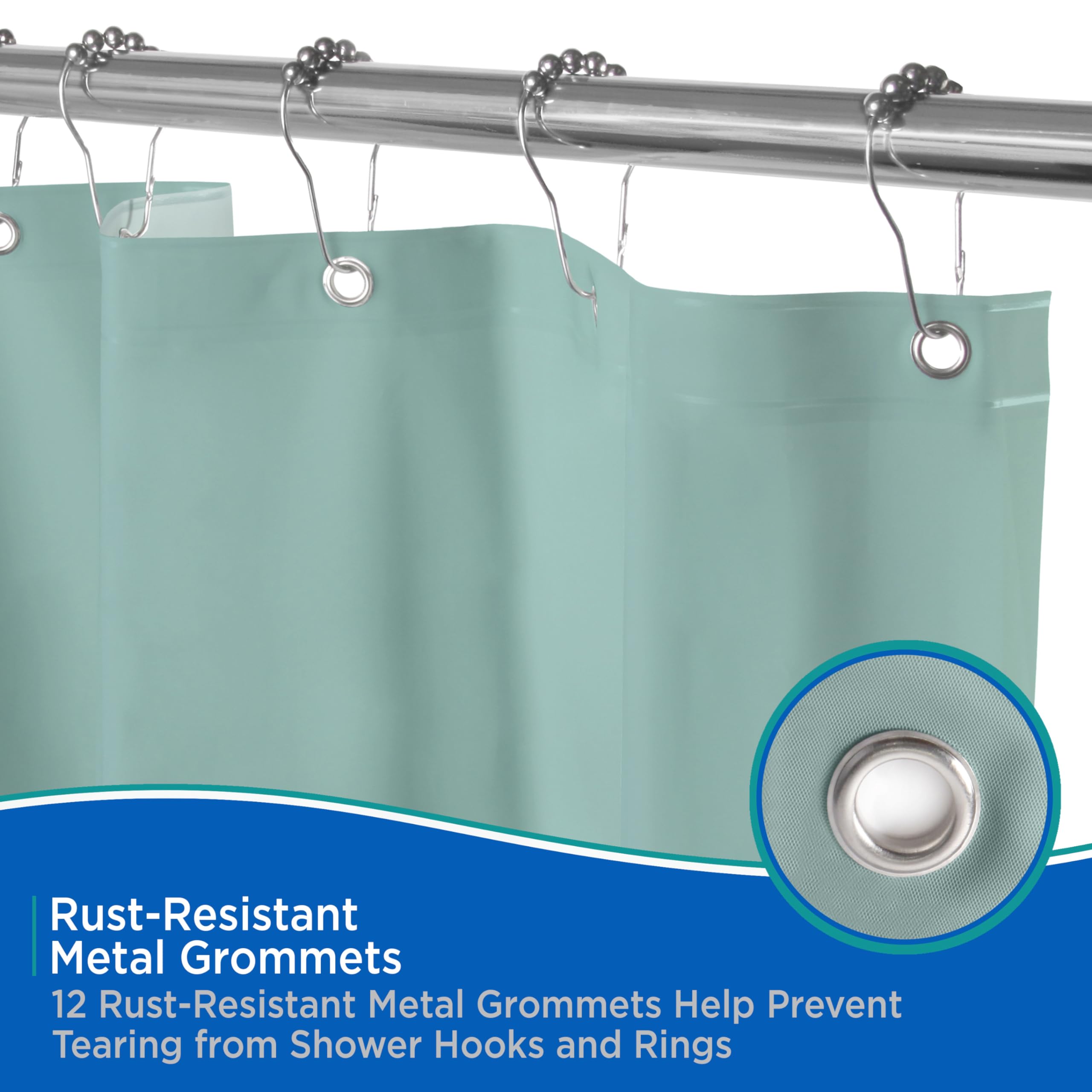 Kenney KN61437 Medium Weight 5 Gauge Waterproof PEVA Shower Curtain Liner with Rust-Resistant Metal Grommets and Weighted Magnetic Hem for Bathroom, 70" W x 72" H, Dusty Blue, 1-Pack - Image 4