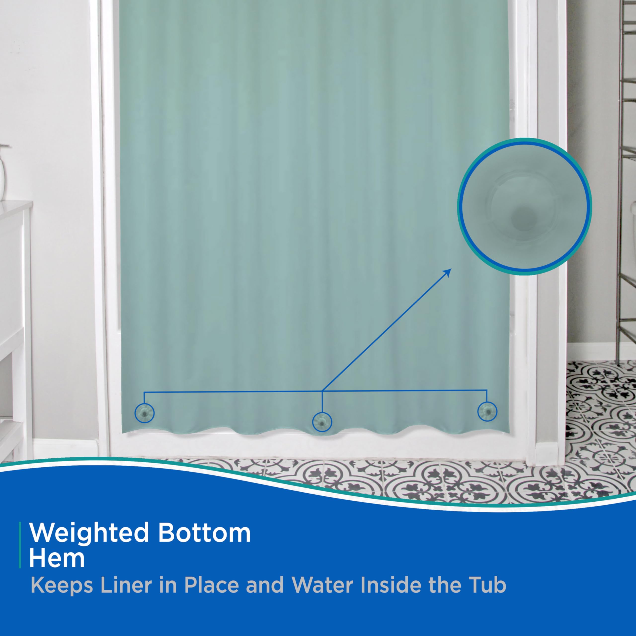 Kenney KN61437 Medium Weight 5 Gauge Waterproof PEVA Shower Curtain Liner with Rust-Resistant Metal Grommets and Weighted Magnetic Hem for Bathroom, 70" W x 72" H, Dusty Blue, 1-Pack - Image 6