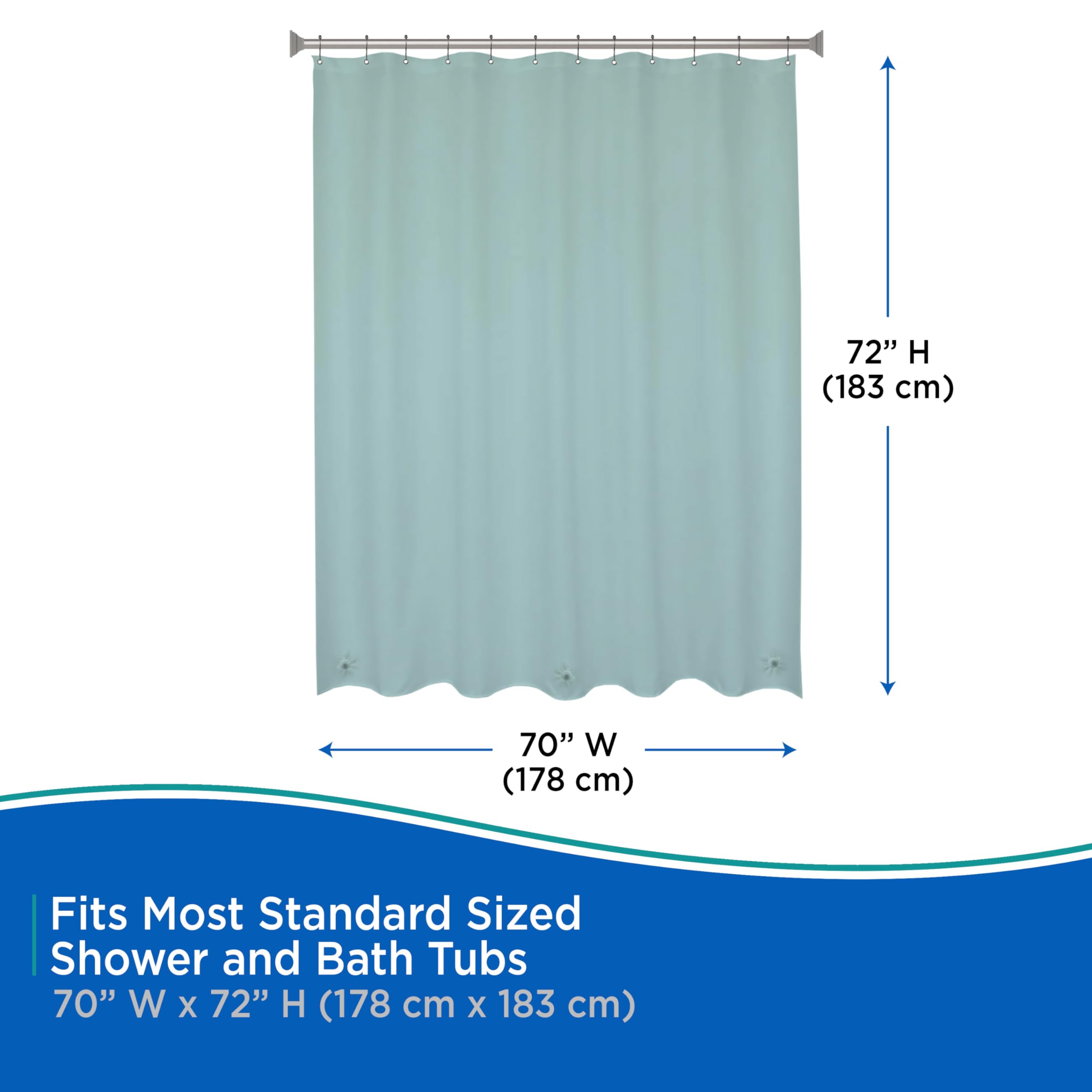Kenney KN61437 Medium Weight 5 Gauge Waterproof PEVA Shower Curtain Liner with Rust-Resistant Metal Grommets and Weighted Magnetic Hem for Bathroom, 70" W x 72" H, Dusty Blue, 1-Pack - Image 7