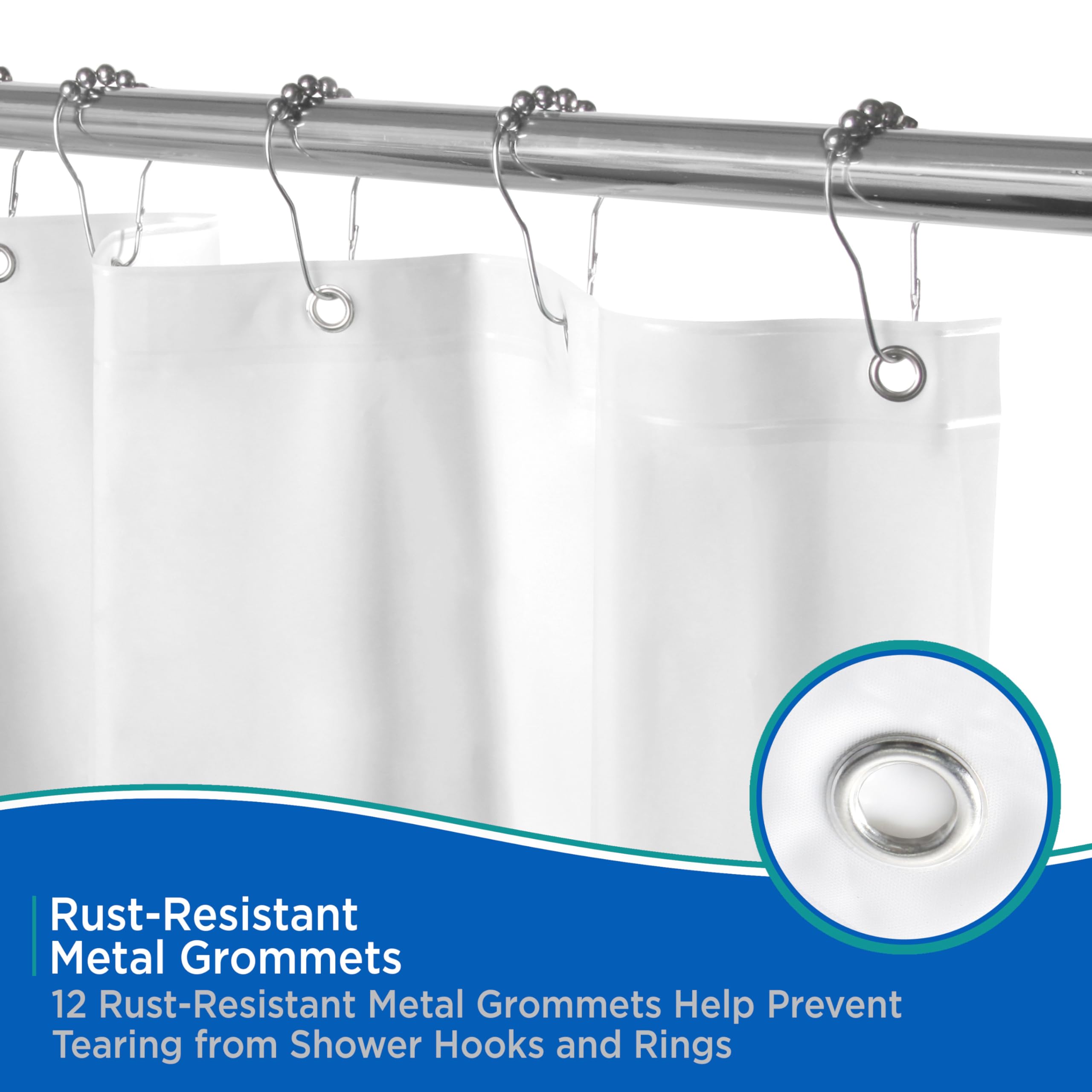 Kenney KN61469 Medium Weight 5 Gauge Extra Long Waterproof PEVA Shower Curtain Liner with Rust-Resistant Metal Grommets and Weighted Magnetic Hem for Bathroom, 70" W x 78" H, White - Image 4
