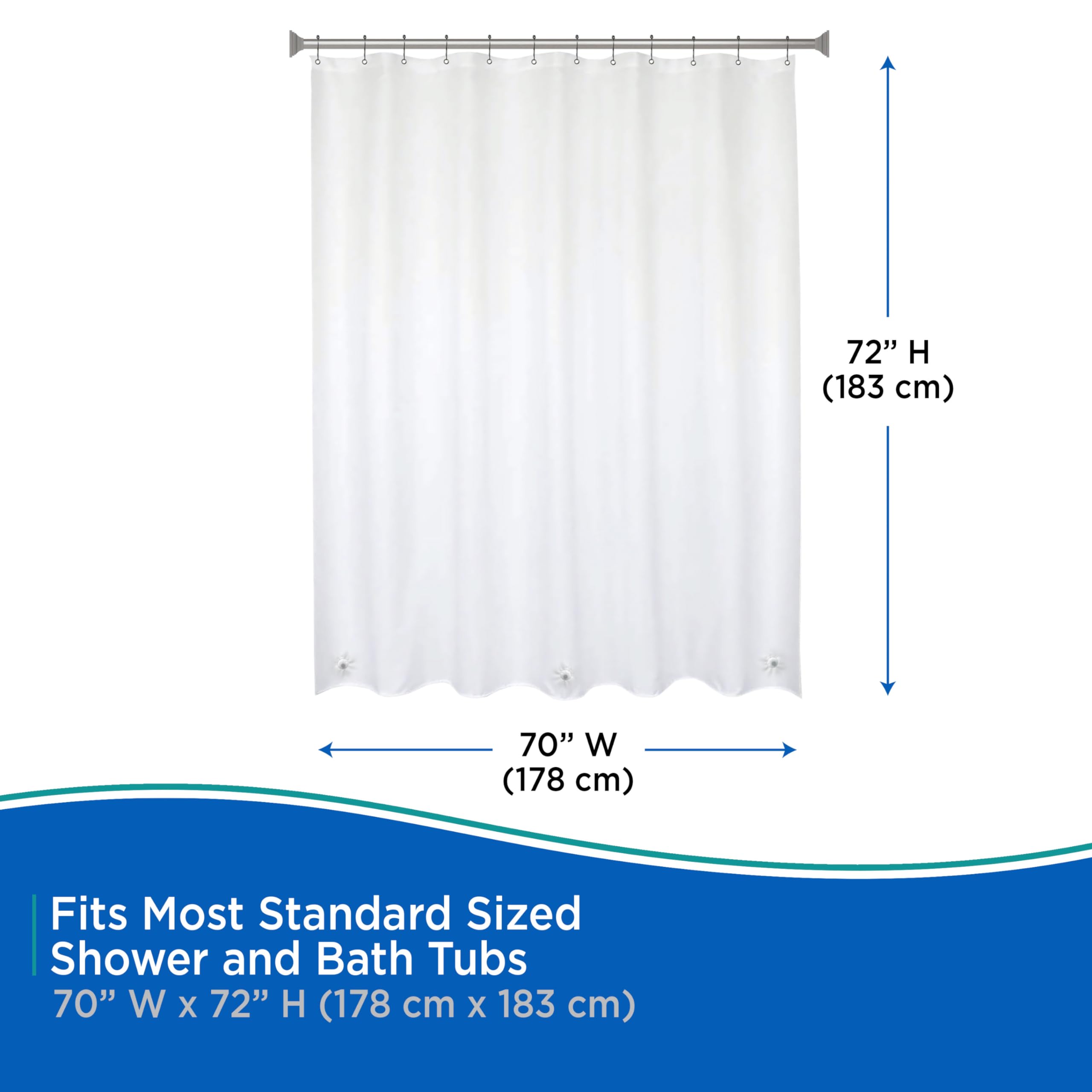 Kenney KN61450 Heavyweight 8 Gauge Waterproof PEVA Shower Curtain Liner with Rust-Resistant Metal Grommets and Weighted Magnetic Hem for Bathroom, 70" W x 72" H, White - Image 7