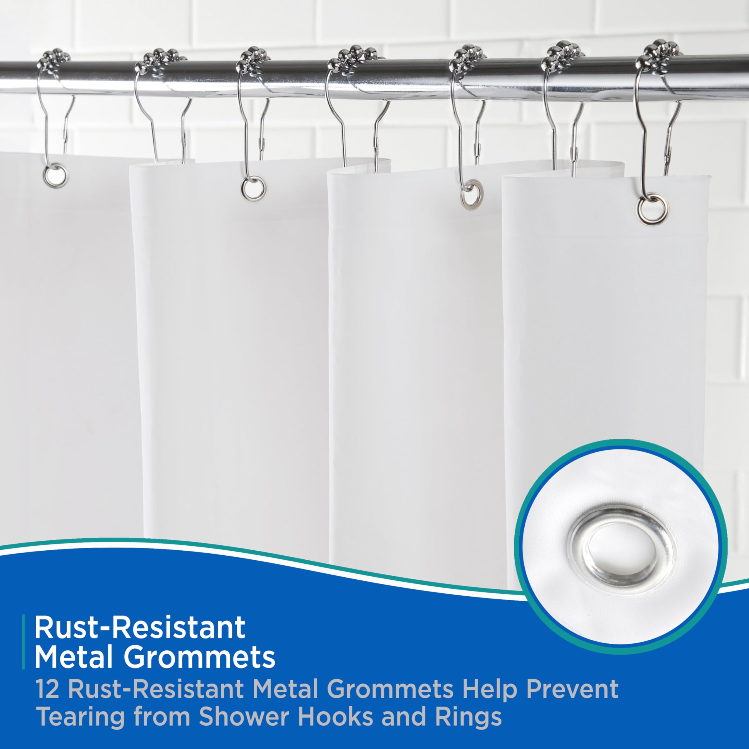 Kenney KN61450 Heavyweight 8 Gauge Waterproof PEVA Shower Curtain Liner with Rust-Resistant Metal Grommets and Weighted Magnetic Hem for Bathroom, 70" W x 72" H, White - Image 4