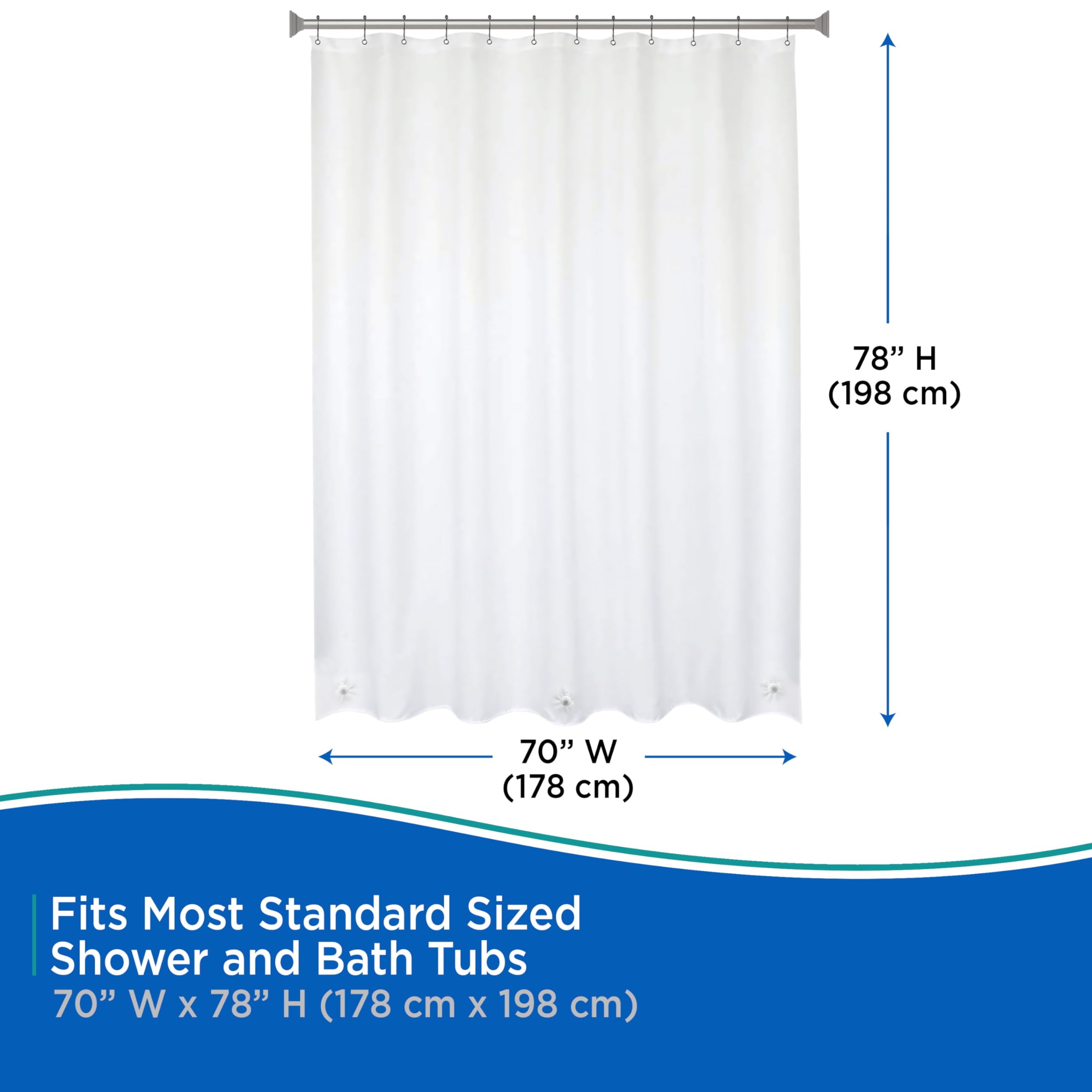 Kenney KN61469 Medium Weight 5 Gauge Extra Long Waterproof PEVA Shower Curtain Liner with Rust-Resistant Metal Grommets and Weighted Magnetic Hem for Bathroom, 70" W x 78" H, White - Image 7
