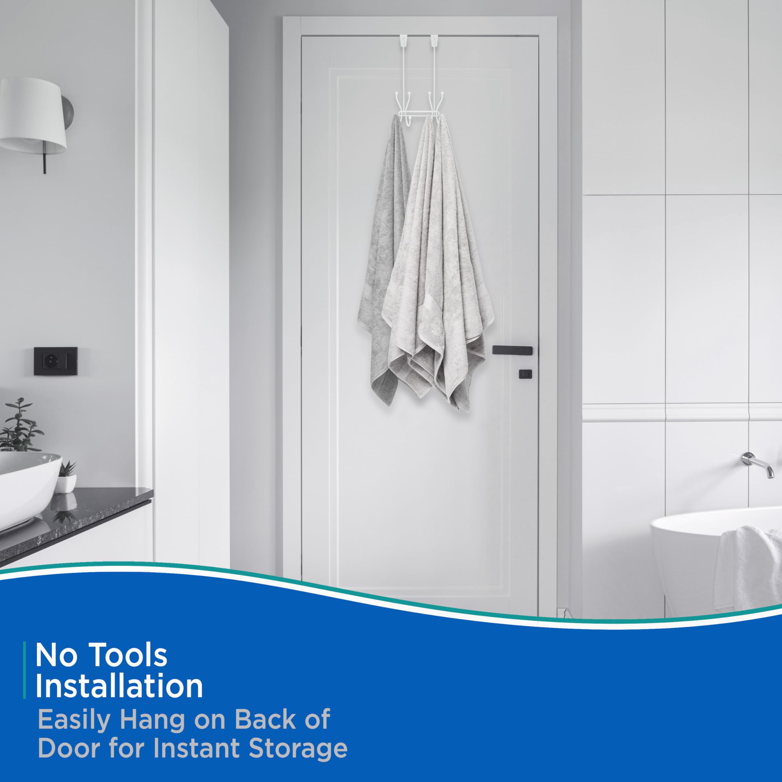 Kenney KN61581 Over the Door Hanging 8-Prong Storage Hook for Hanging Towels or Coats on the Back of the Door in Bathroom or Bedroom, White - Image 3