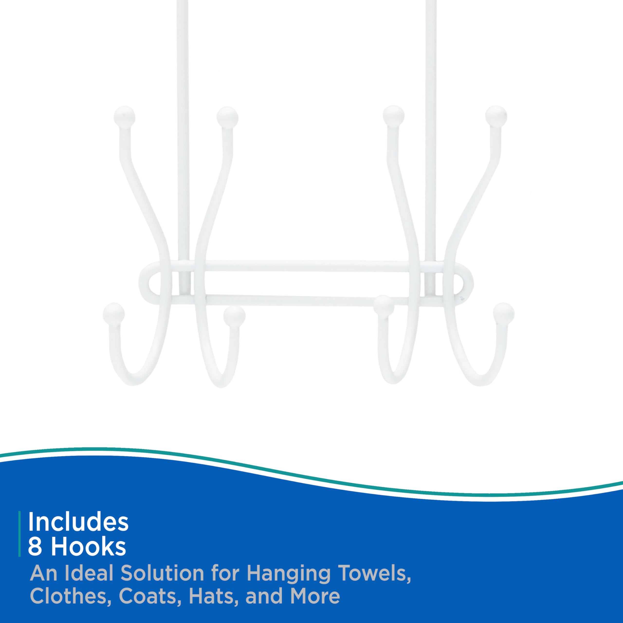 Kenney KN61581 Over the Door Hanging 8-Prong Storage Hook for Hanging Towels or Coats on the Back of the Door in Bathroom or Bedroom, White - Image 4