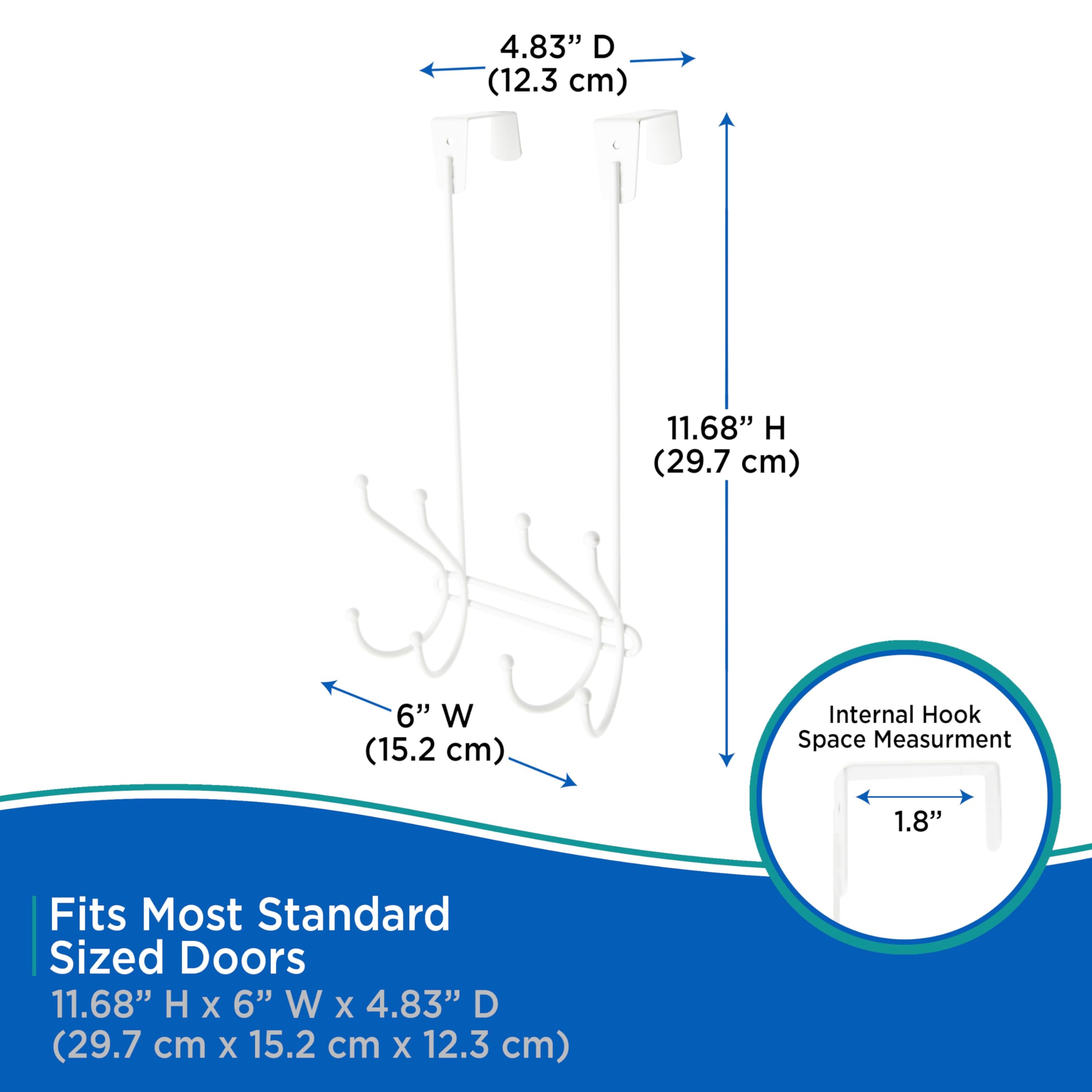 Kenney KN61581 Over the Door Hanging 8-Prong Storage Hook for Hanging Towels or Coats on the Back of the Door in Bathroom or Bedroom, White - Image 6