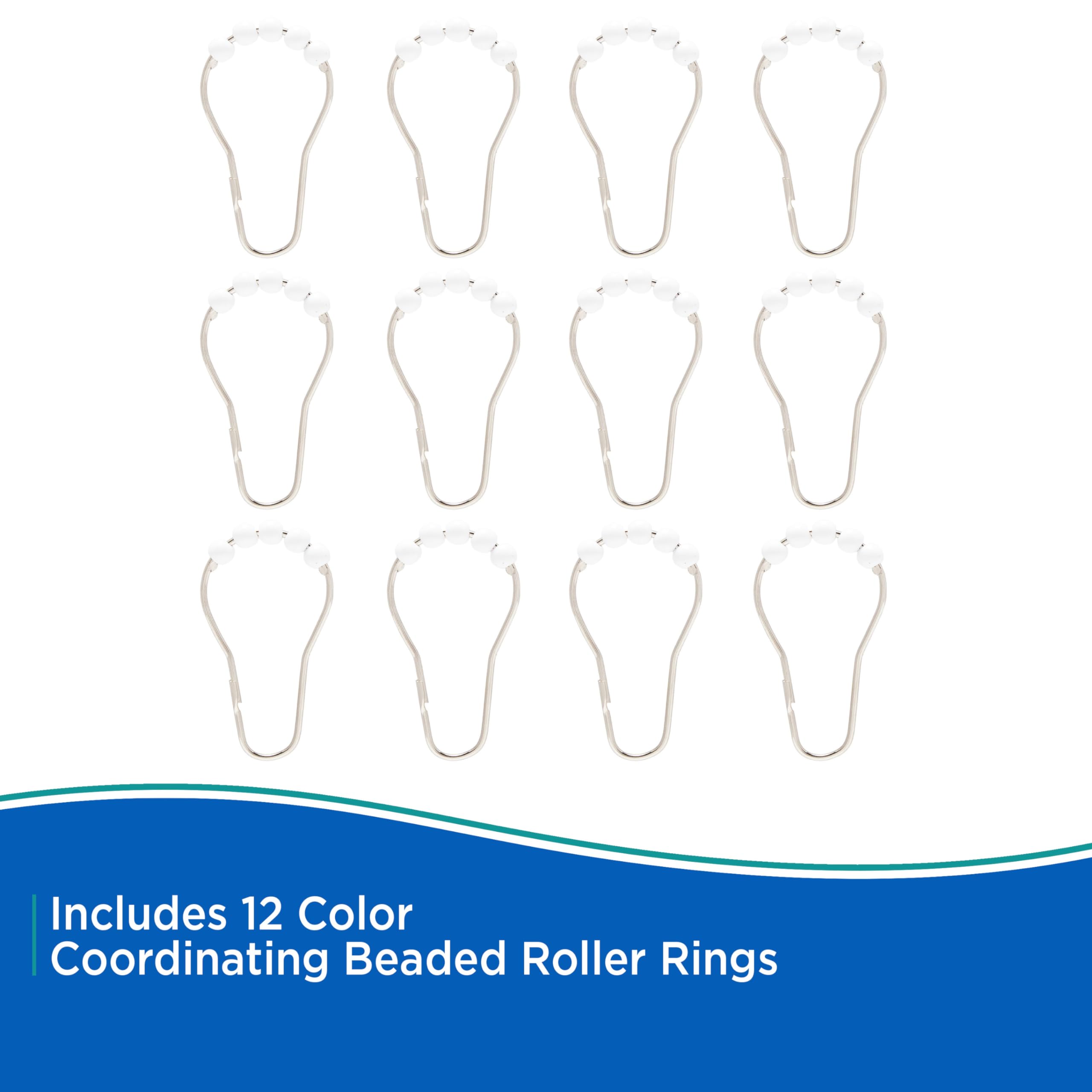 Kenney KN61709 Medium Weight 5 Gauge Waterproof PEVA Shower Curtain Liner with Durable Eyelet Hang Holes, Weighted Magnetic Hem, and 12 Piece Beaded Roller Ring Set for Bathroom, 70" W x 72" H, White - Image 3