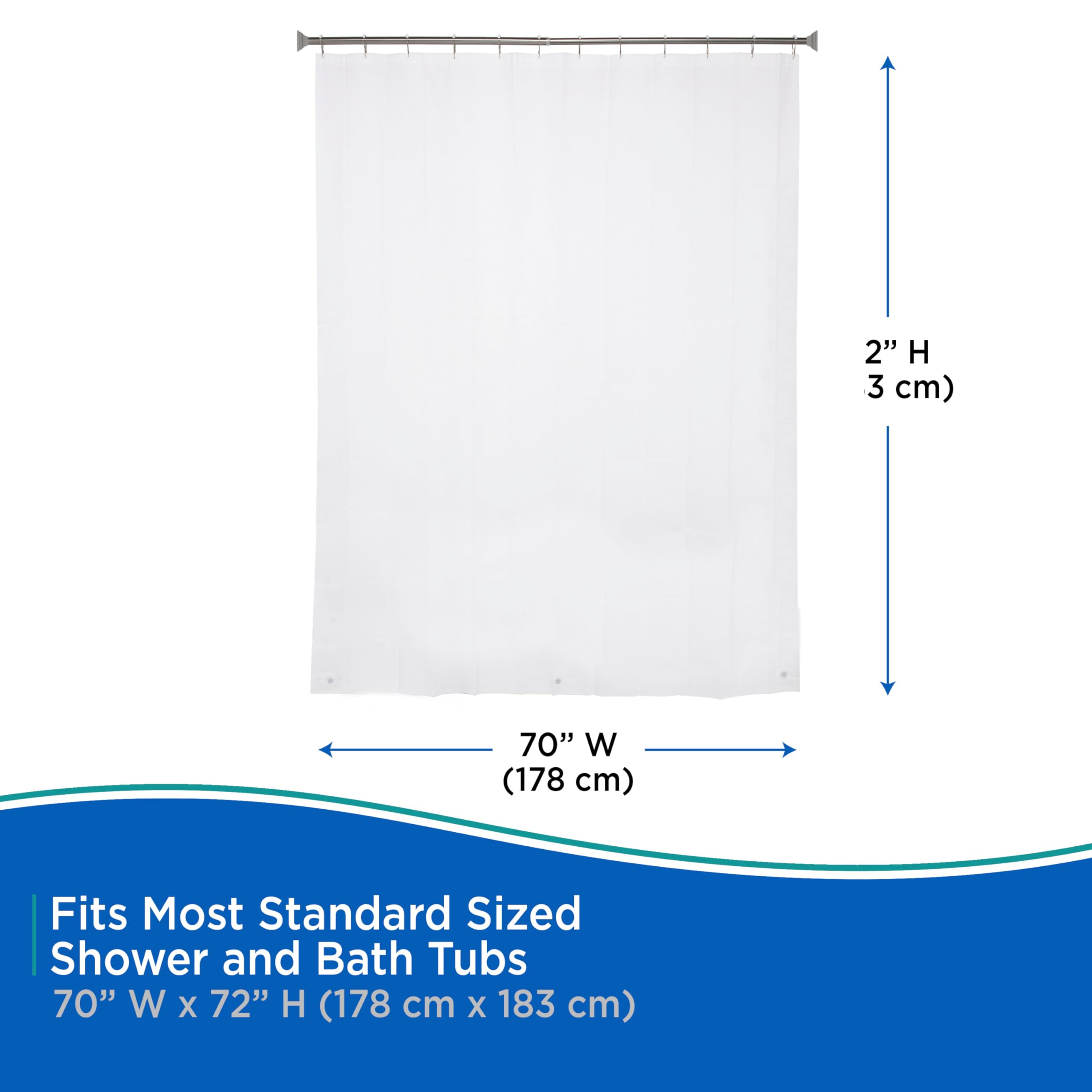 Kenney KN61709 Medium Weight 5 Gauge Waterproof PEVA Shower Curtain Liner with Durable Eyelet Hang Holes, Weighted Magnetic Hem, and 12 Piece Beaded Roller Ring Set for Bathroom, 70" W x 72" H, White - Image 8